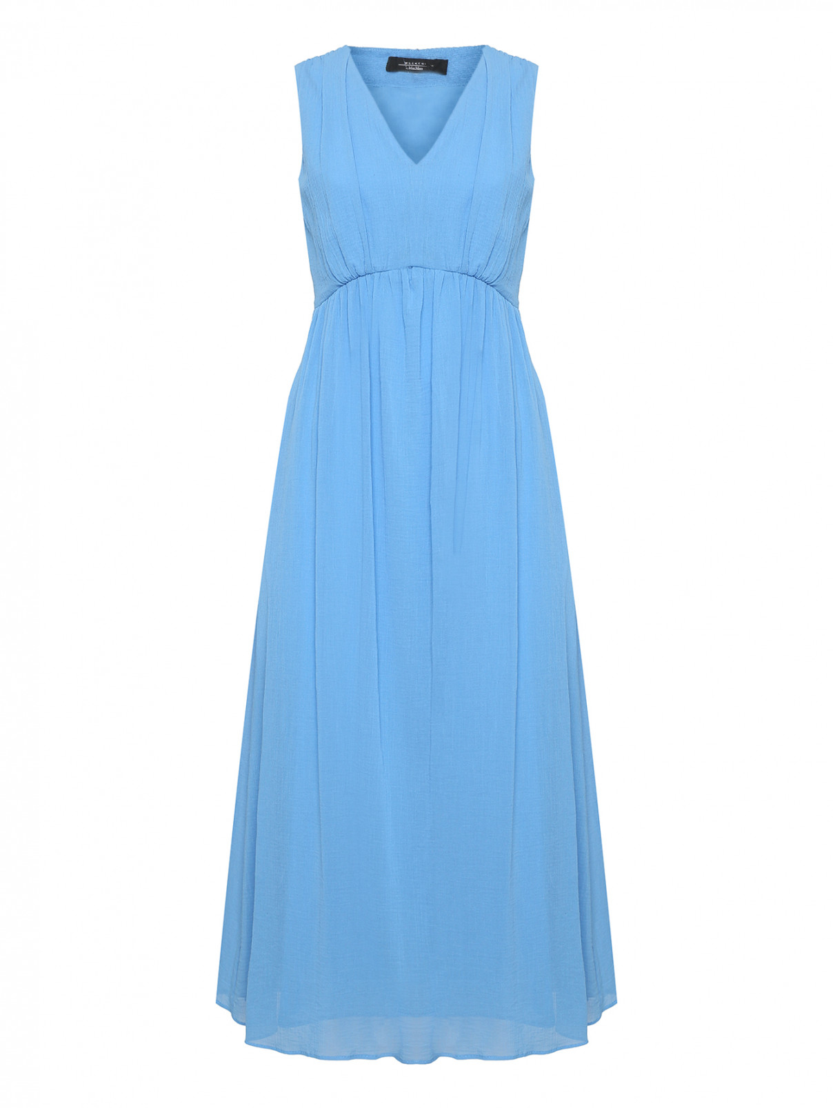 Платье из хлопка с V-образным вырезом Weekend Max Mara  –  Общий вид  – Цвет:  Синий