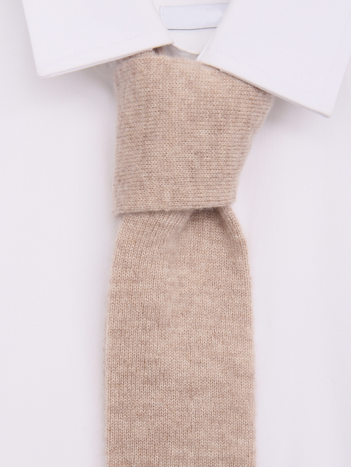 Трикотажный галстук из кашемира и шелка LARDINI  –  МодельОбщийВид  – Цвет:  Бежевый