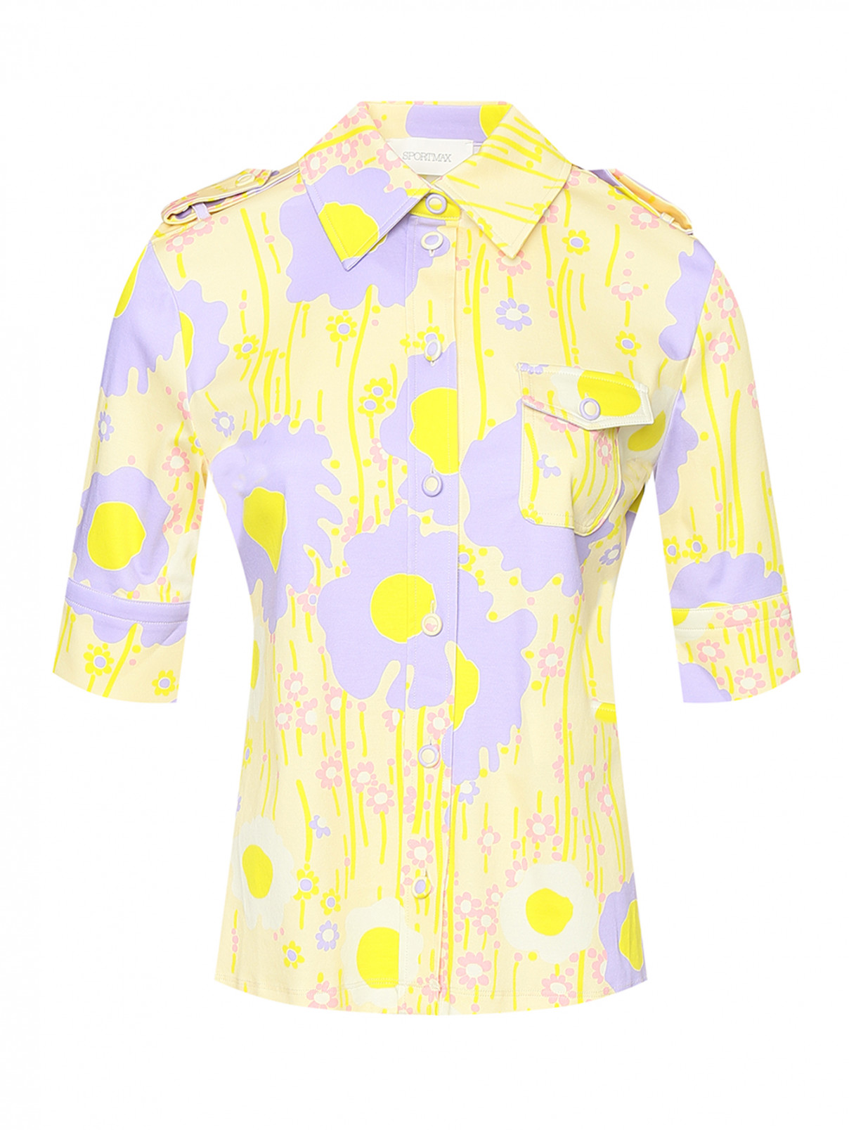 Трикотажная блуза с узором "Цветы" Sportmax  –  Общий вид  – Цвет:  Желтый