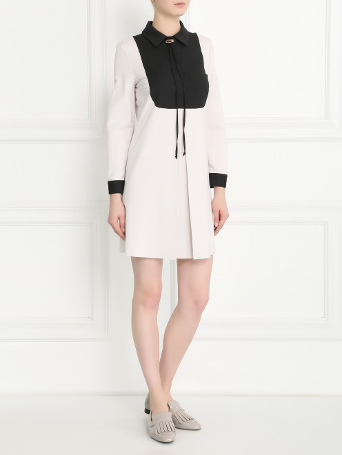 Платье-мини с длинным рукавом и контрастными вставками L'Autre Chose - Модель Общий вид