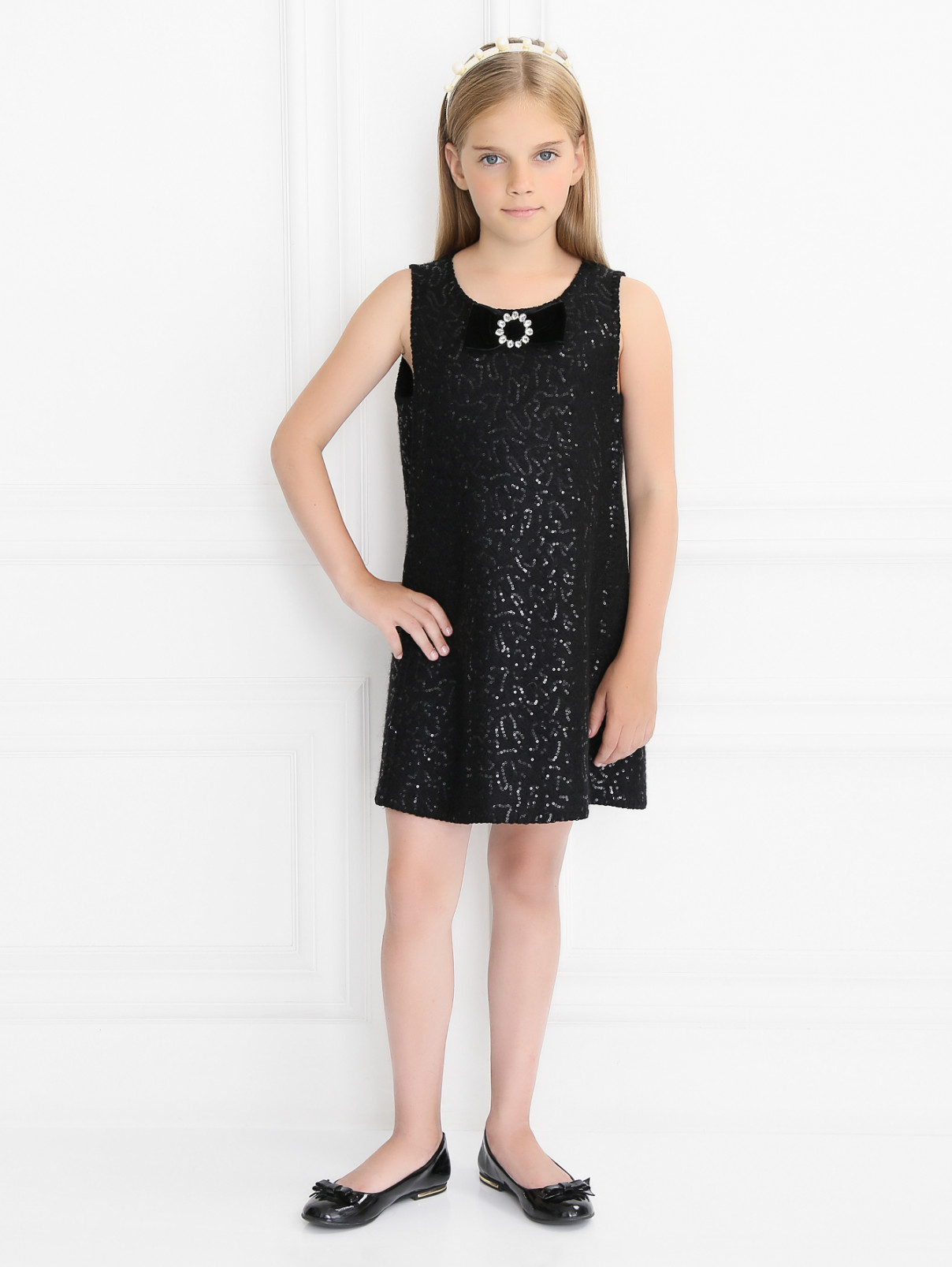 Платье А-силуэта с бархатным бантиком MiMiSol  –  Модель Общий вид  – Цвет:  Черный
