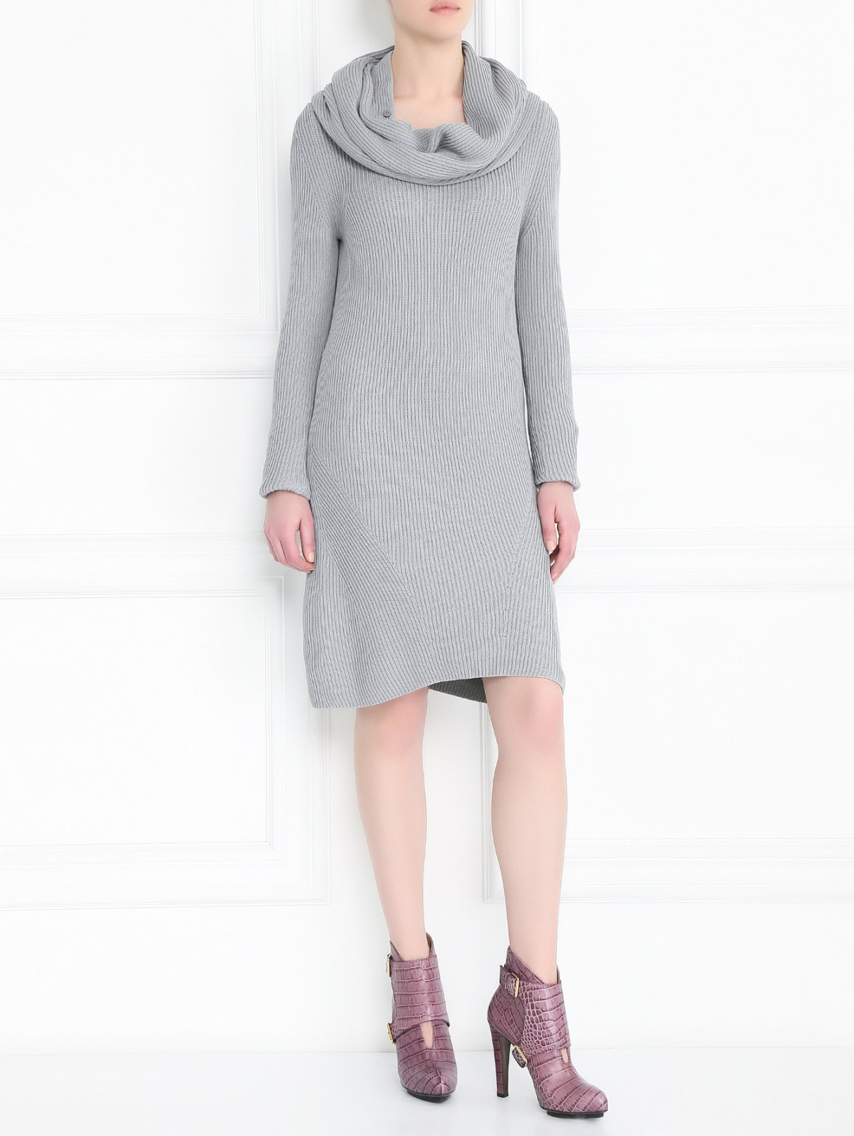 Платье-мини из хлопка с воротником-хомутом Maison Margiela  –  Модель Общий вид  – Цвет:  Серый
