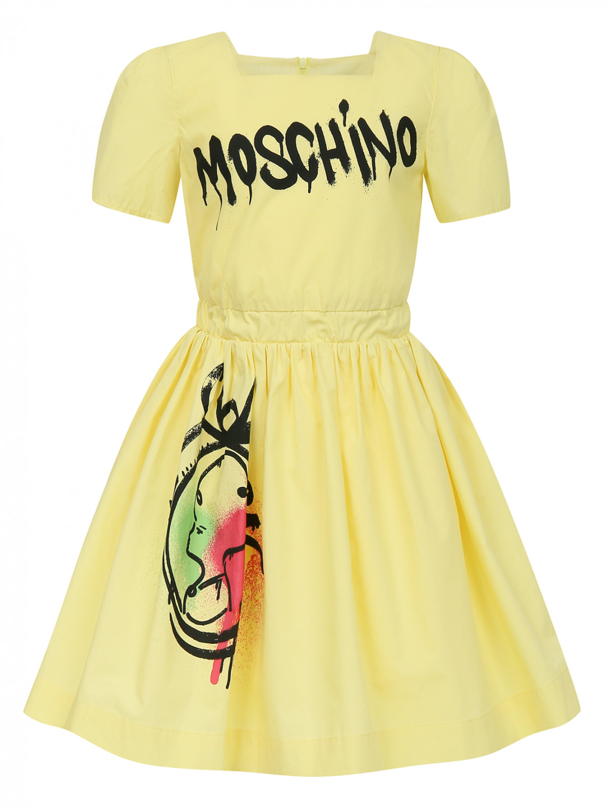Платье из хлопка с пышной юбкой и принтом Moschino Teen  –  Общий вид  – Цвет:  Желтый