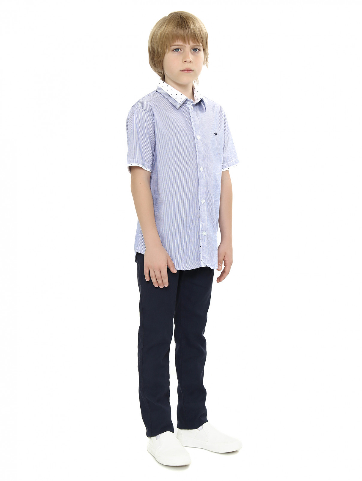 Рубашка с узором "полоска" и контрастной отделкой Armani Junior  –  Модель Общий вид  – Цвет:  Узор