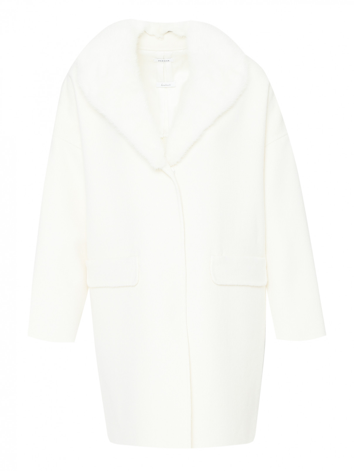 Пальто из шерсти с меховой отделкой P.A.R.O.S.H.  –  Общий вид  – Цвет:  Белый