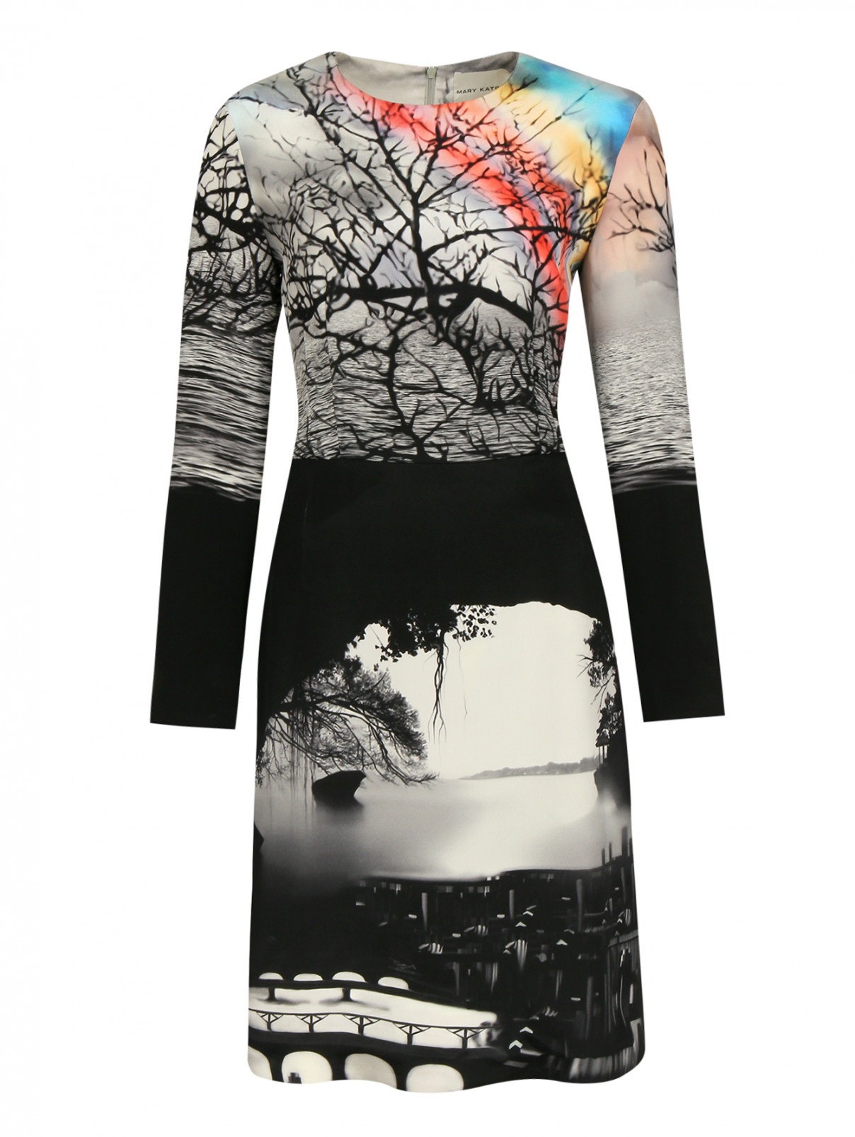 Платье из шелка с длинными рукавами и узором Mary Katrantzou  –  Общий вид  – Цвет:  Серый