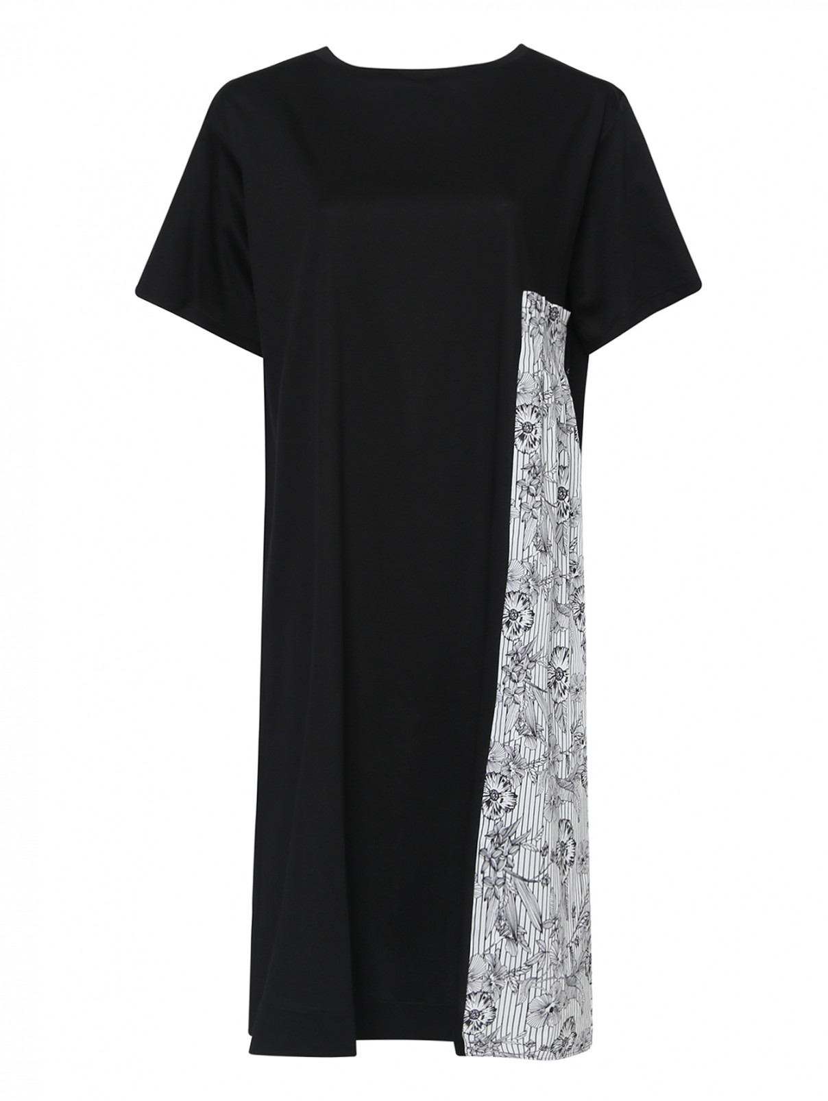 Платье из хлопка с контрастной вставкой Marina Rinaldi  –  Общий вид  – Цвет:  Черный