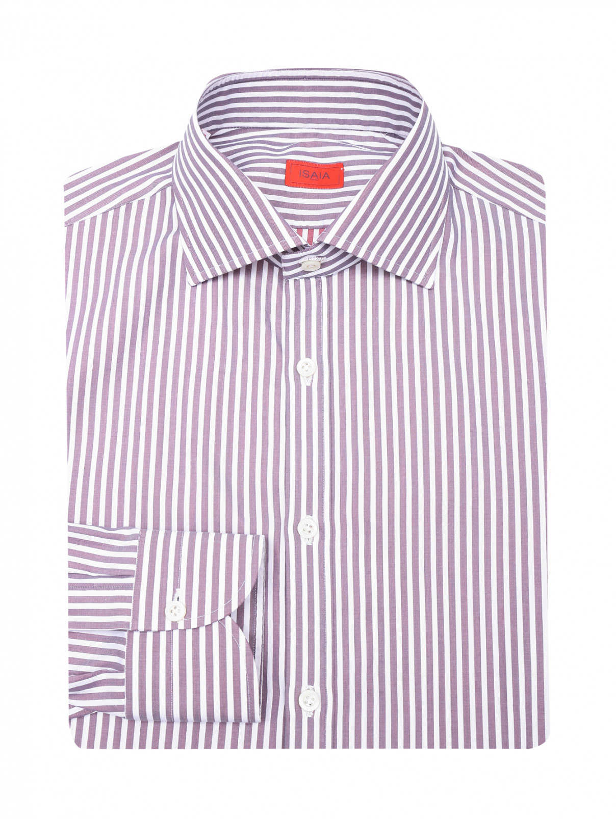 Рубашка из хлопка с узором "полоска" Isaia  –  Общий вид  – Цвет:  Коричневый
