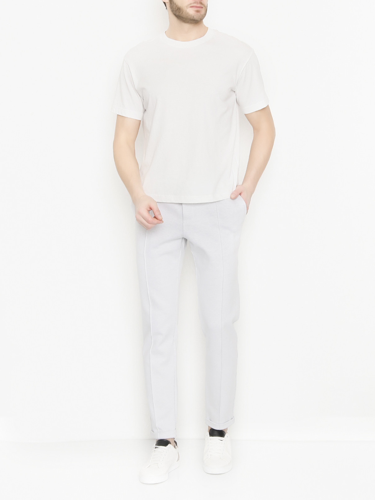 Трикотажные брюки из хлопка на резинке Capobianco  –  МодельОбщийВид  – Цвет:  Серый