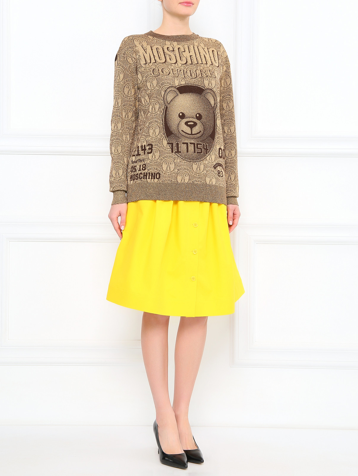 Юбка-трапеция из хлопка с боковыми карманами Moschino Couture  –  Модель Общий вид  – Цвет:  Желтый
