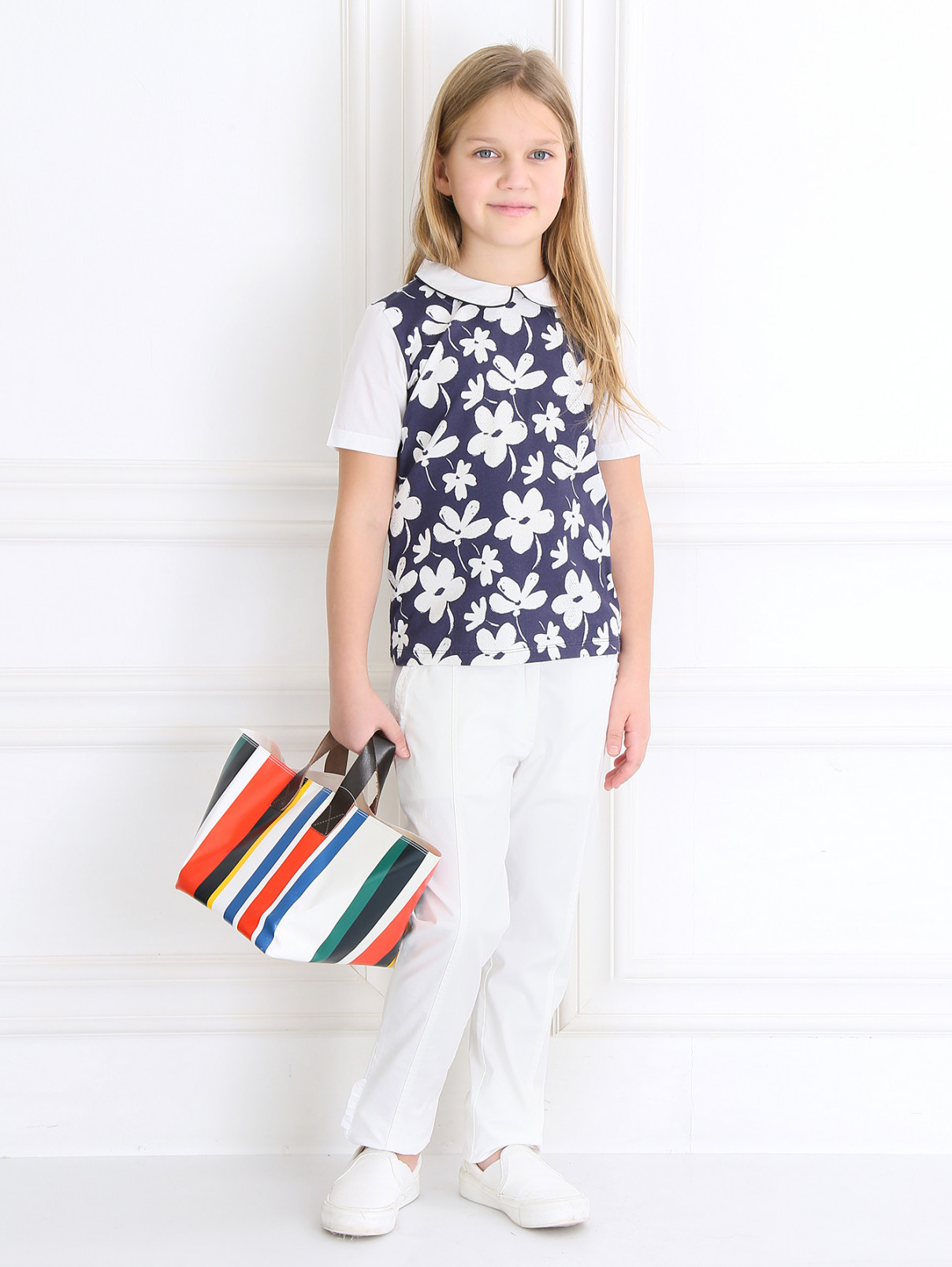 Зауженные брюки из смешанного хлопка Simonetta  –  Модель Общий вид  – Цвет:  Белый