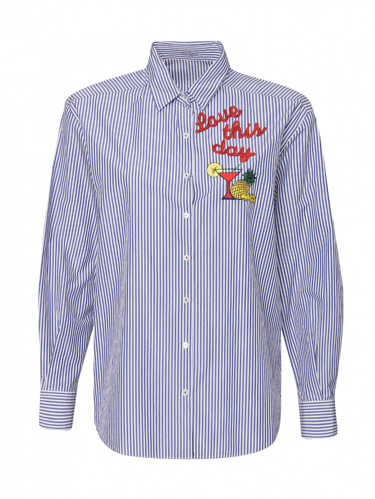 Рубашка из хлопка с узором полоска и аппликацией Van Laack  –  Общий вид  – Цвет:  Синий