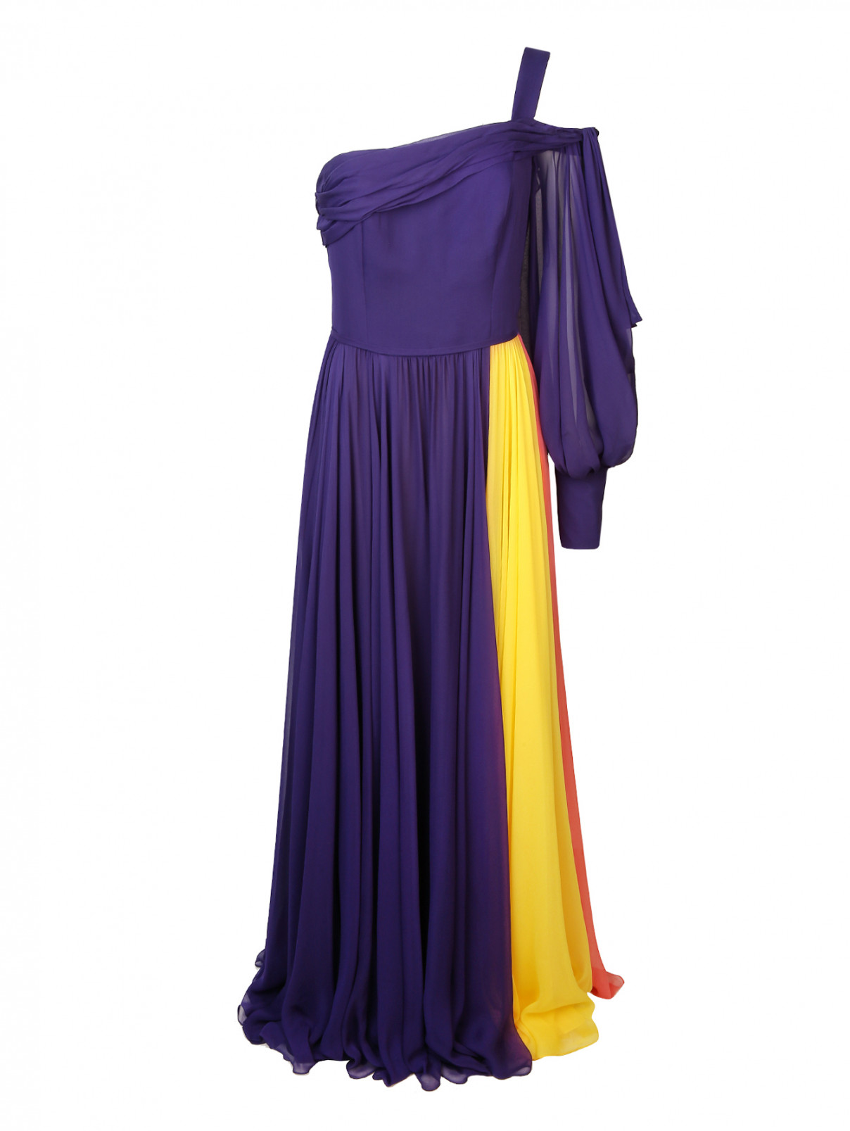 Платье ассиметричное из двухцветного шелка Carolina Herrera  –  Общий вид  – Цвет:  Фиолетовый
