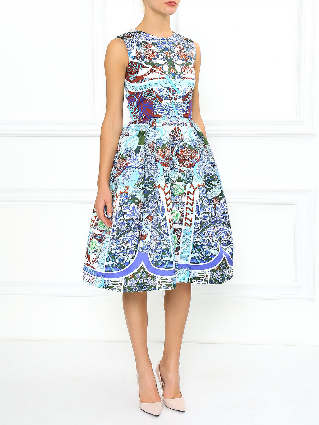 Платье с абстрактным принтом и боковыми карманами Mary Katrantzou  –  Модель Общий вид  – Цвет:  Синий