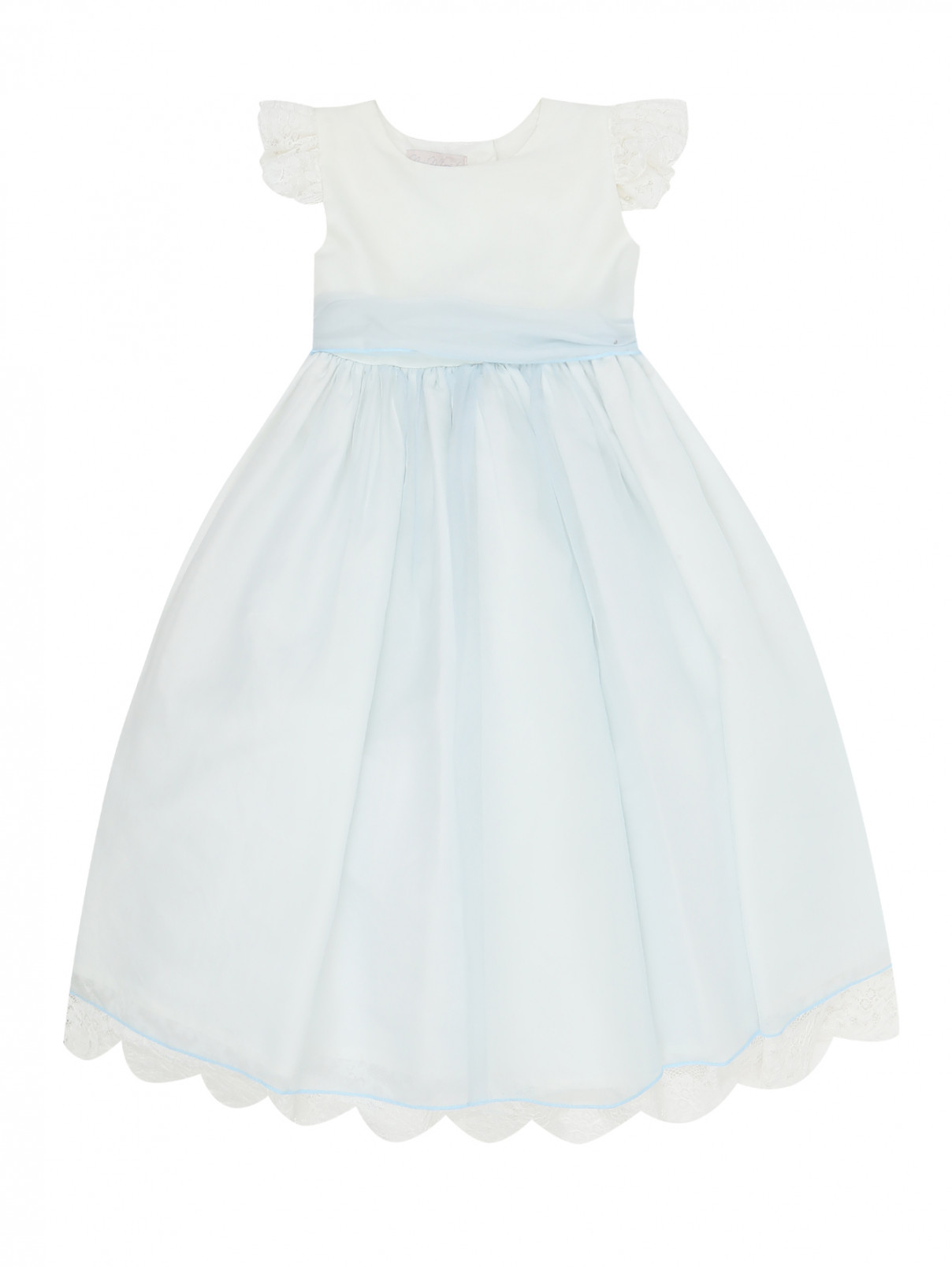 Платье из шелка с пышной юбкой и кружевной отделкой Nicki Macfarlane  –  Общий вид  – Цвет:  Синий