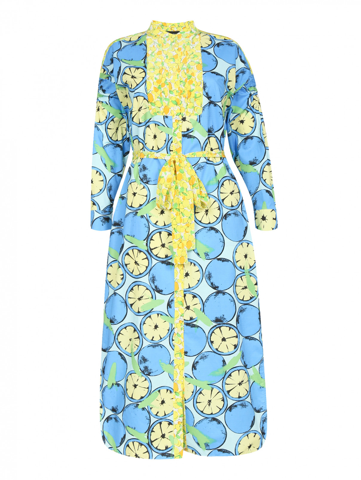 Платье-миди из хлопка с узором и контрастной отделкой Moschino Boutique  –  Общий вид  – Цвет:  Узор