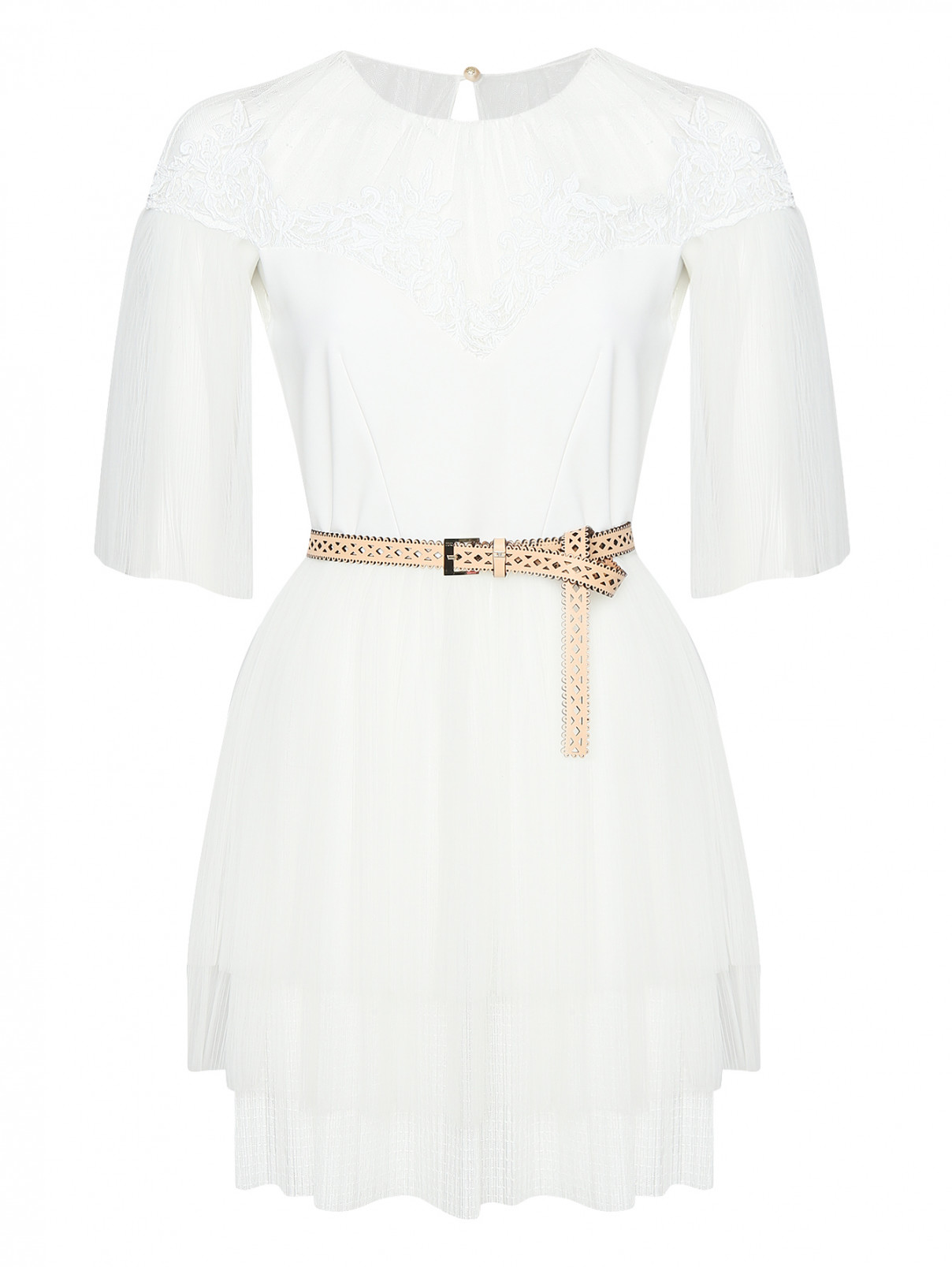 Платье-мини с ремнем Elisabetta Franchi  –  Общий вид  – Цвет:  Белый