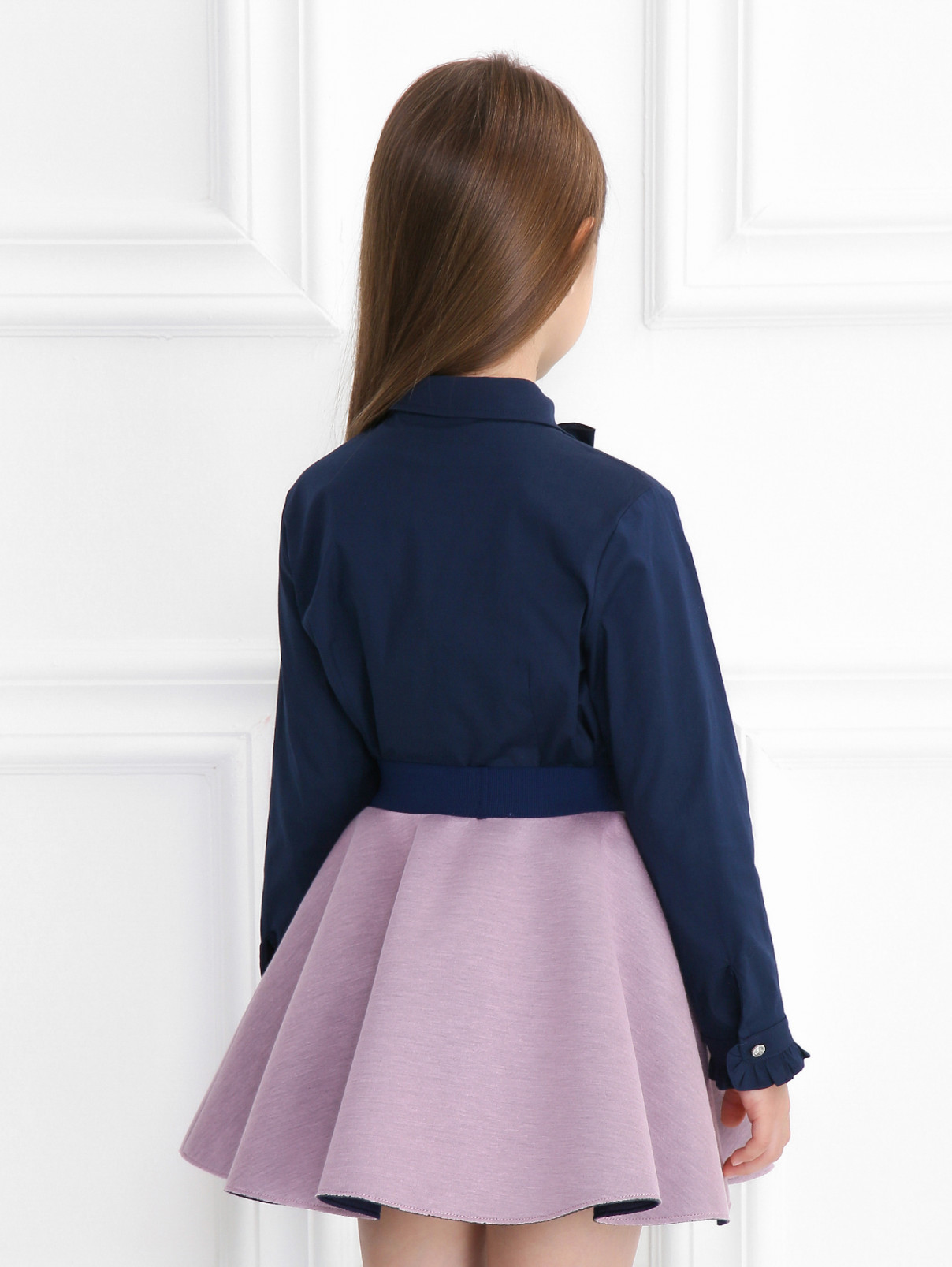 Блуза из хлопка с жабо Aletta Couture  –  Модель Верх-Низ1  – Цвет:  Синий
