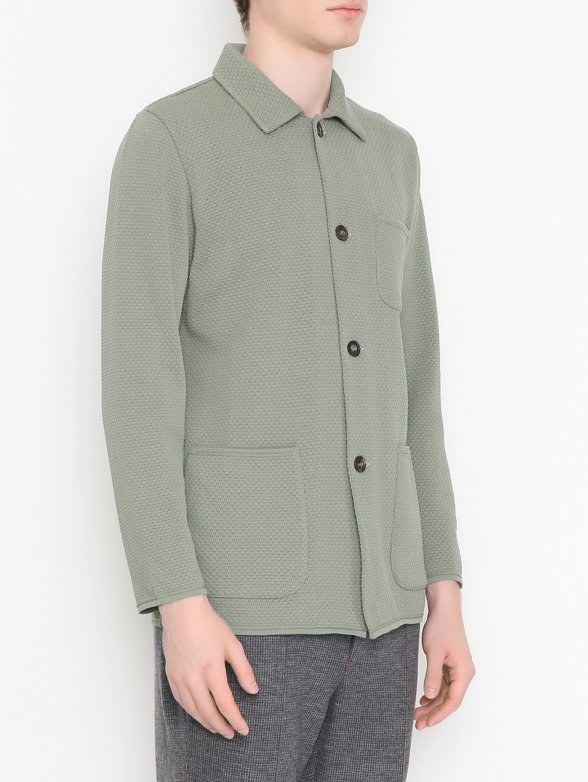Пиджак из фактурного хлопка с накладными карманами LARDINI  –  МодельВерхНиз  – Цвет:  Зеленый
