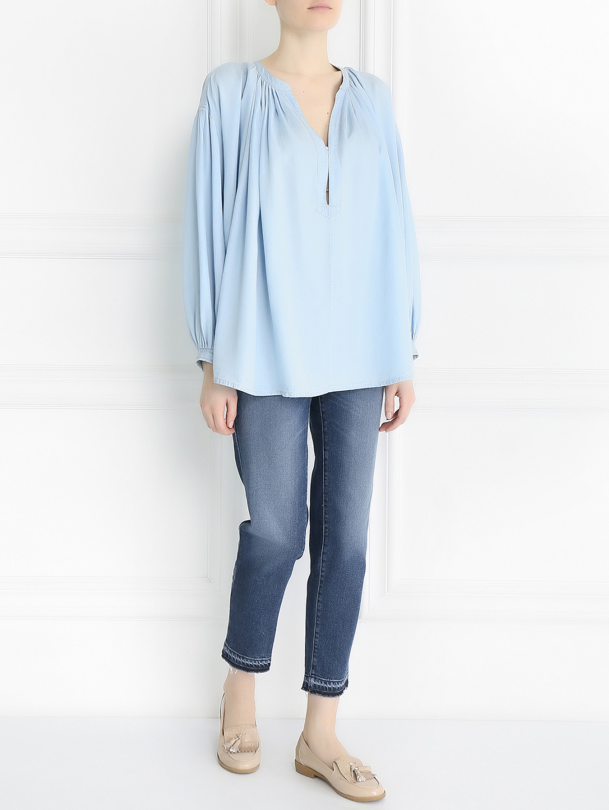 Блуза с драпировкой свободного кроя Sonia Rykiel  –  Модель Общий вид  – Цвет:  Синий