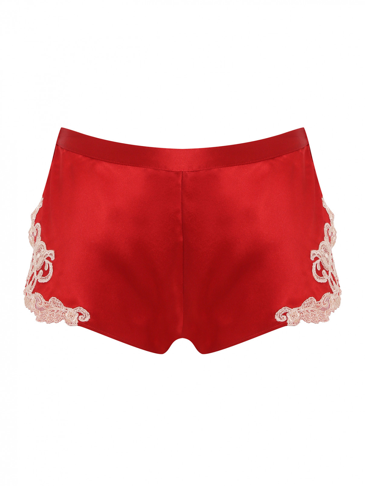 Трусы-шорты из шелка с кружевной отделкой La Perla  –  Общий вид  – Цвет:  Красный