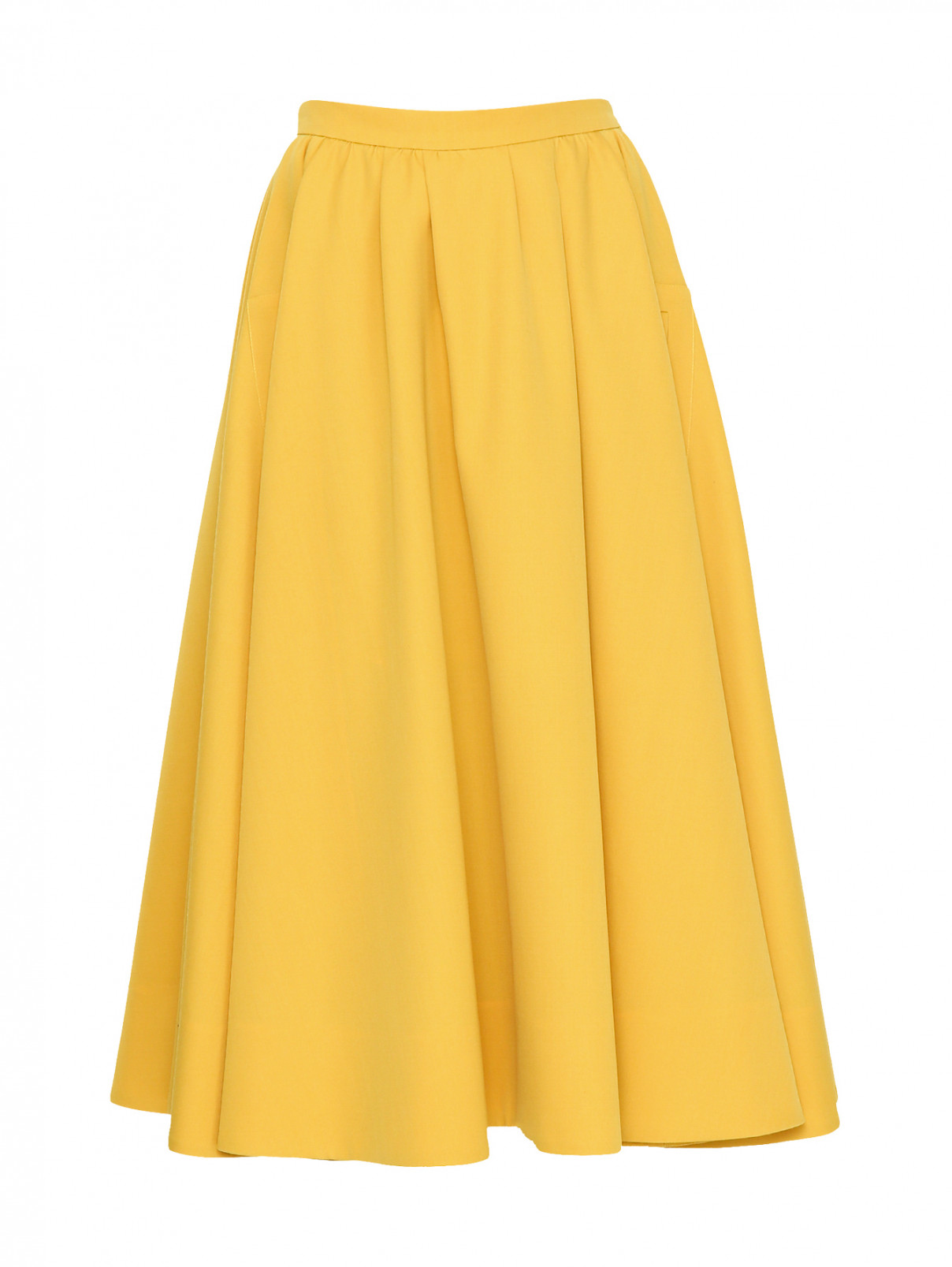 Юбка-миди из шерсти с карманами Rochas  –  Общий вид  – Цвет:  Желтый