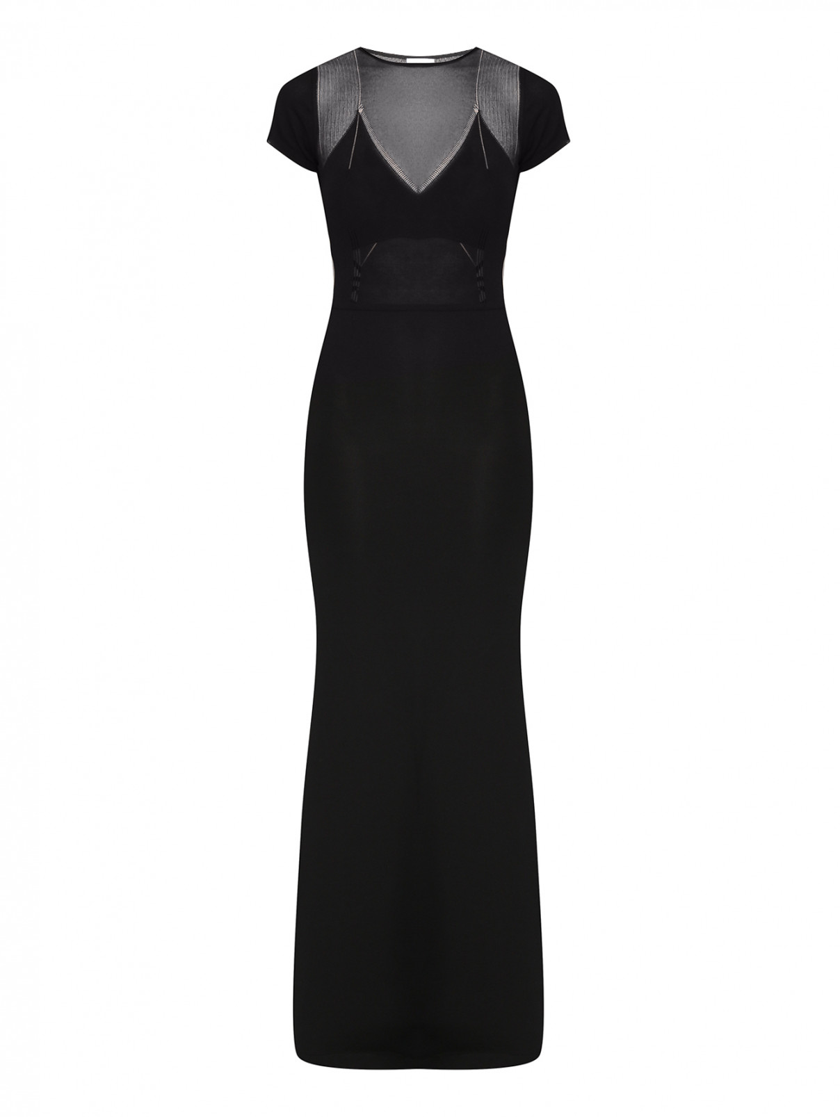 Трикотажное платье-макси с короткими рукавами Elisabetta Franchi  –  Общий вид  – Цвет:  Черный