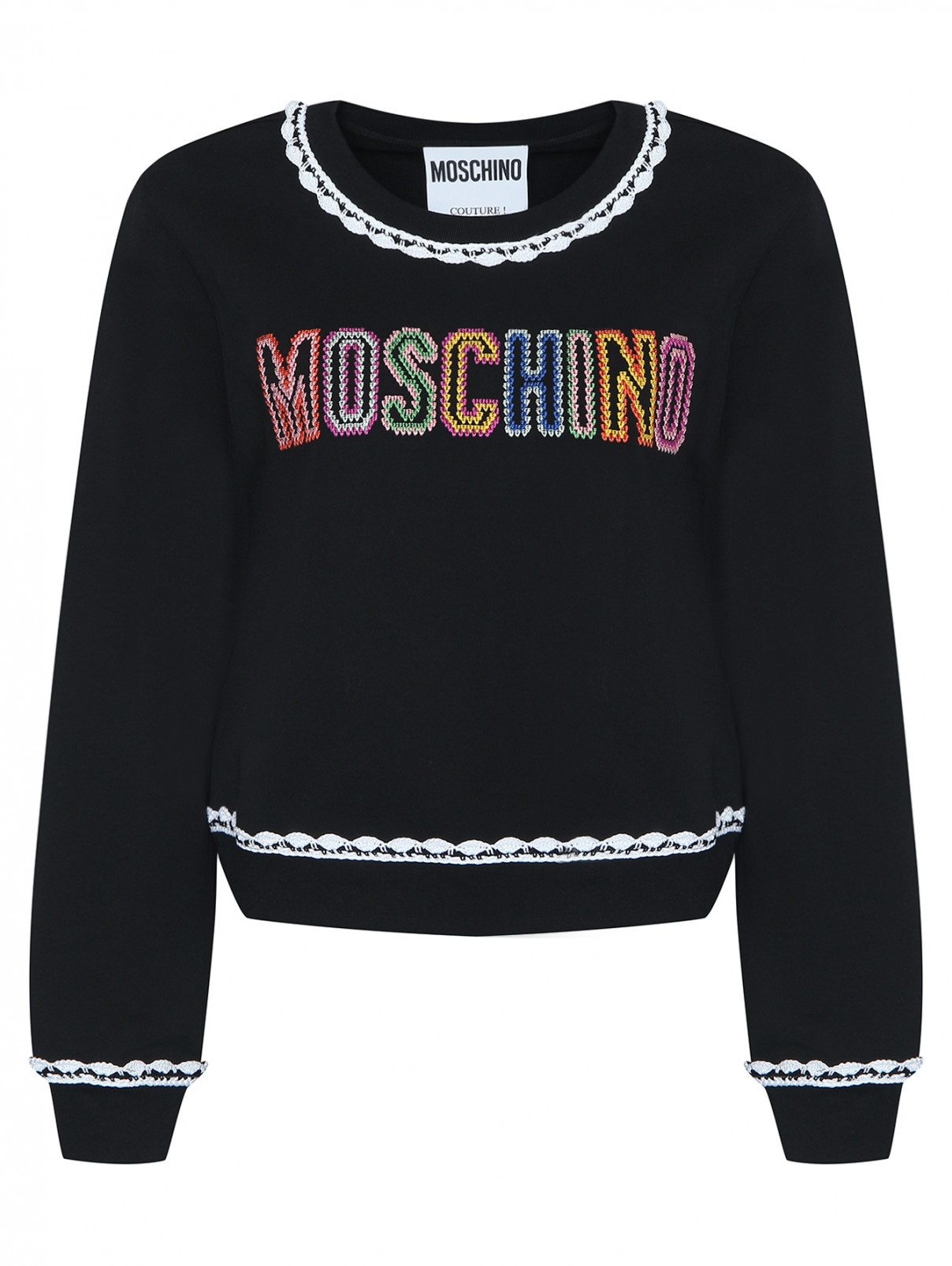 Хлопковый свитшот с вышивкой Moschino  –  Общий вид  – Цвет:  Черный