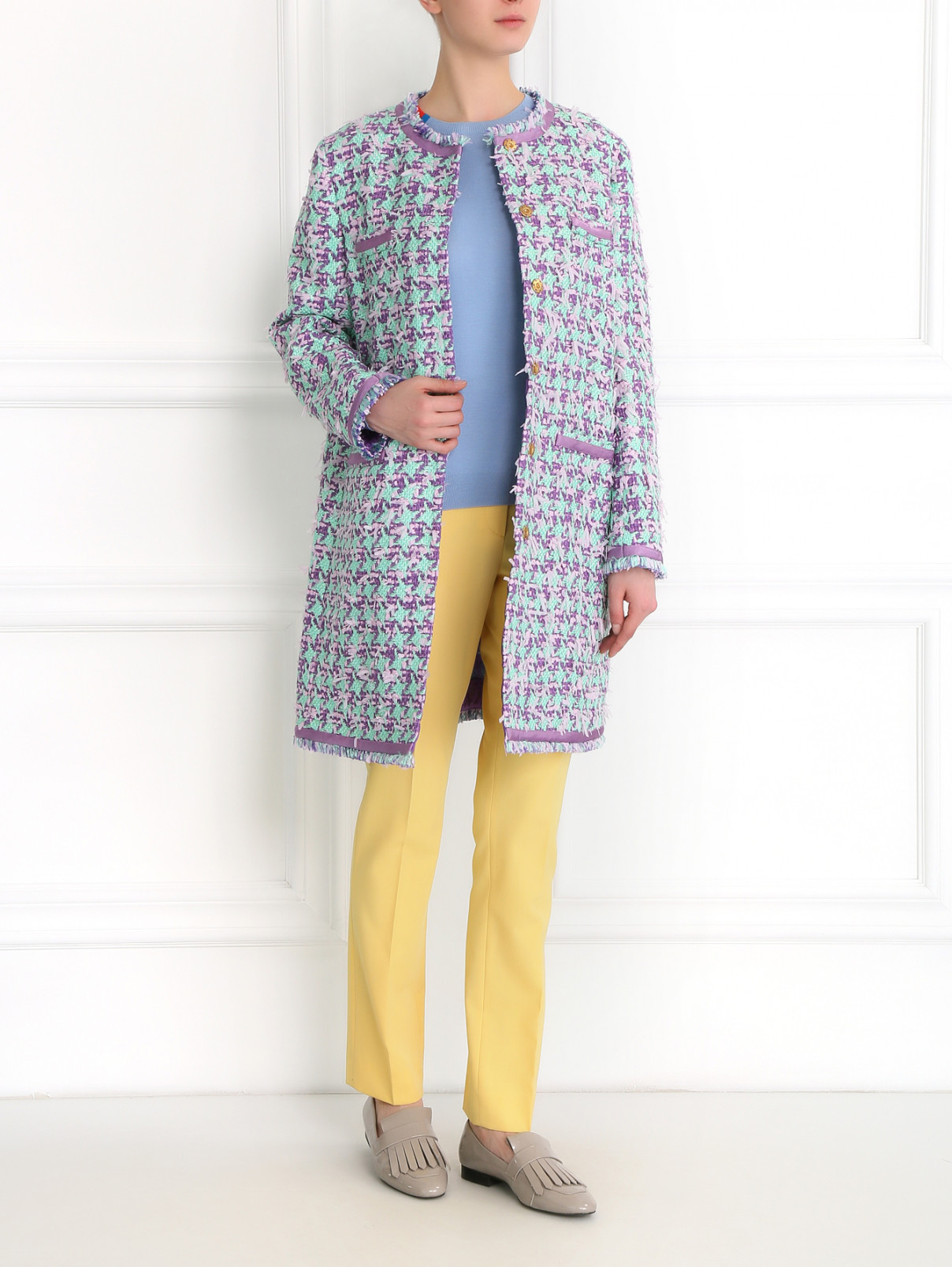 Однобортное пальто с абстрактным узором Moschino Boutique  –  Модель Общий вид  – Цвет:  Мультиколор