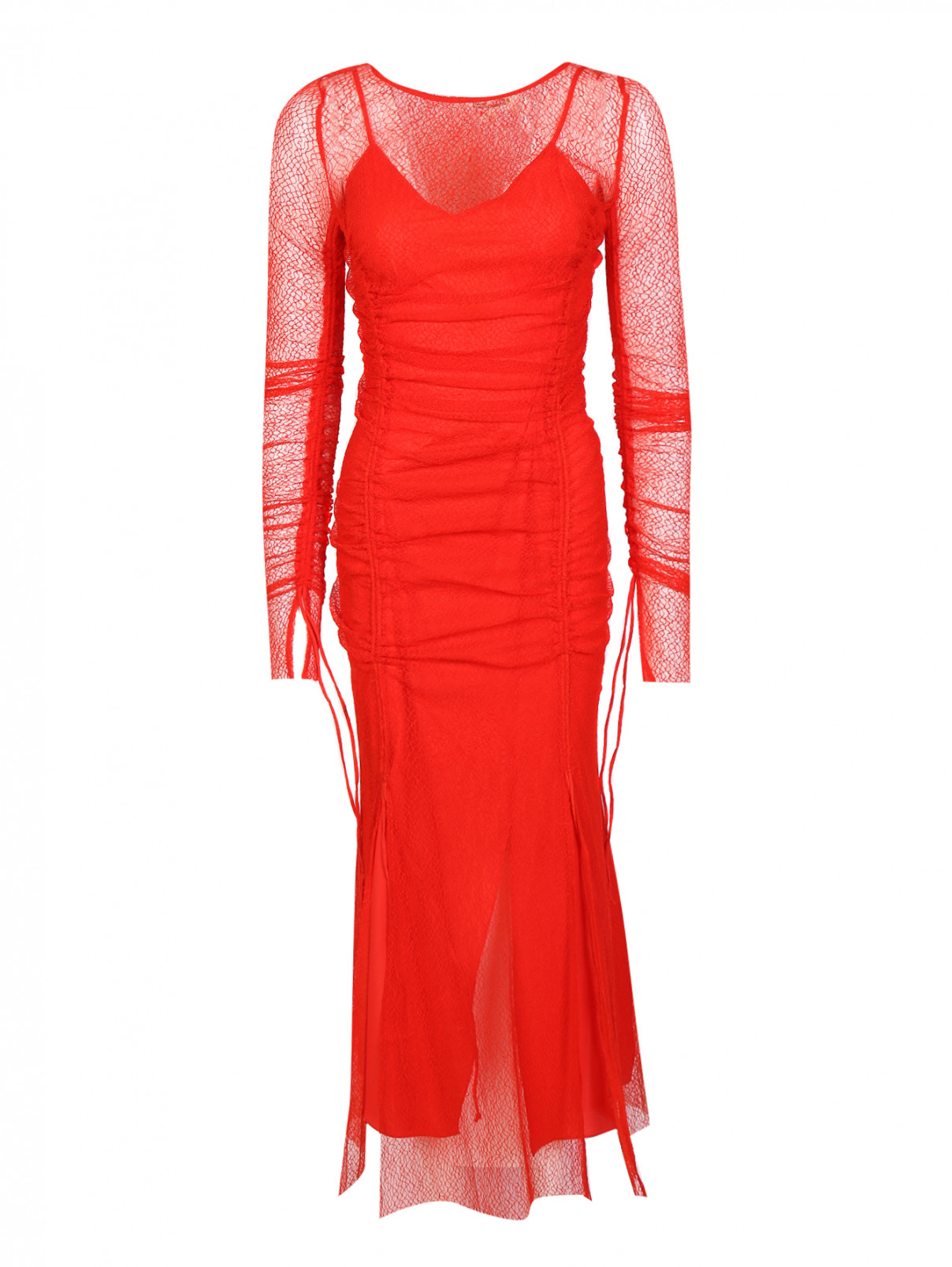 Платье макси с драпировками и завязками Diane von Furstenberg  –  Общий вид  – Цвет:  Красный