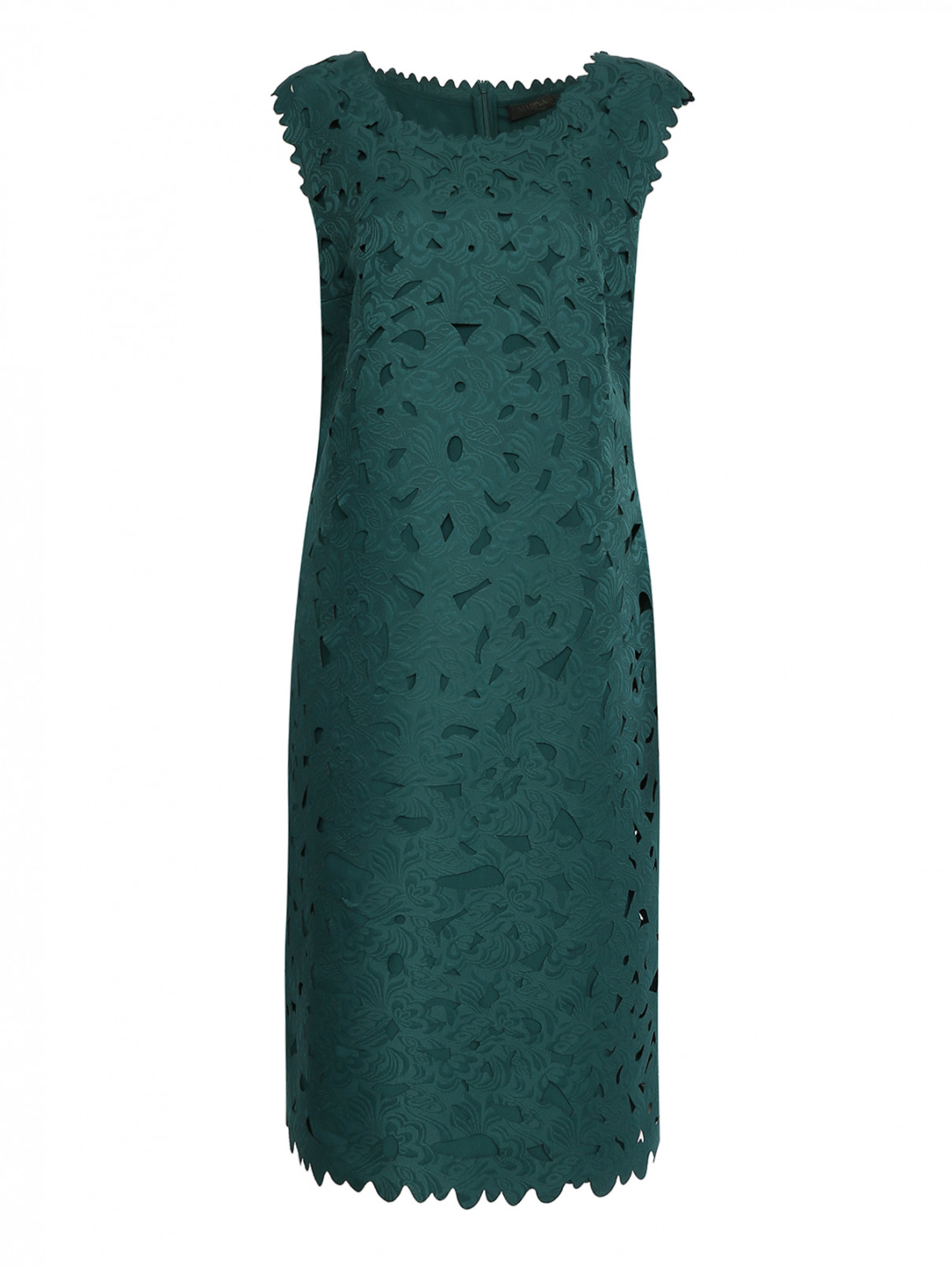 Платье прямое из фактурной ткани Marina Rinaldi  –  Общий вид  – Цвет:  Зеленый