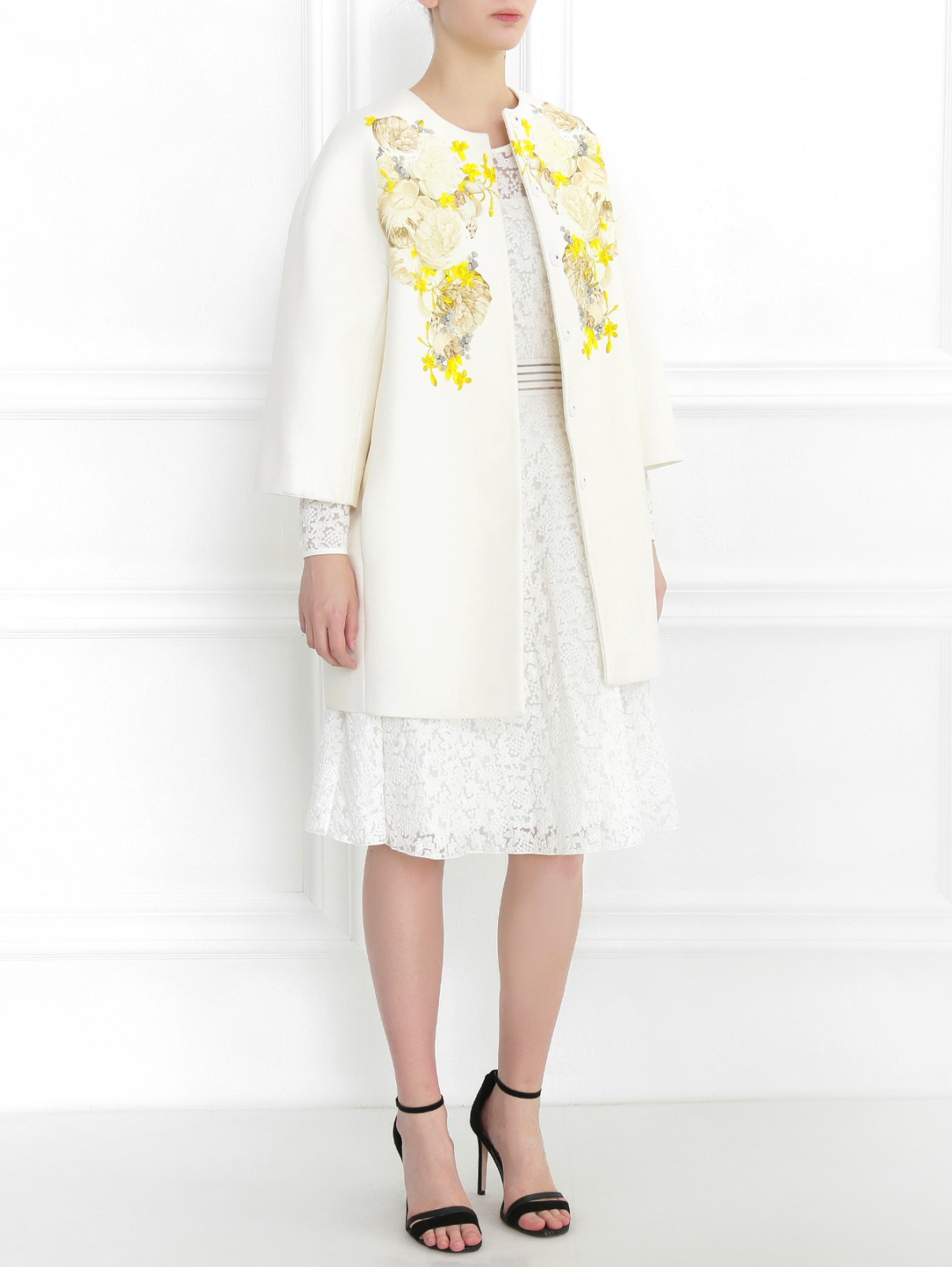 Легкое пальто из хлопка с цветочным узором Giambattista Valli  –  Модель Общий вид  – Цвет:  Белый