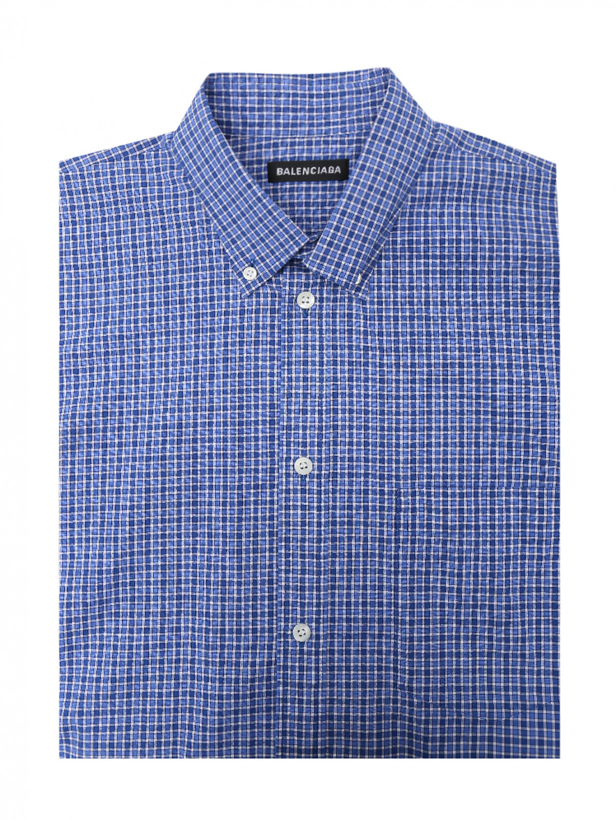 Рубашка хлопковая в клетку с принтом на спинке Balenciaga  –  Общий вид  – Цвет:  Синий