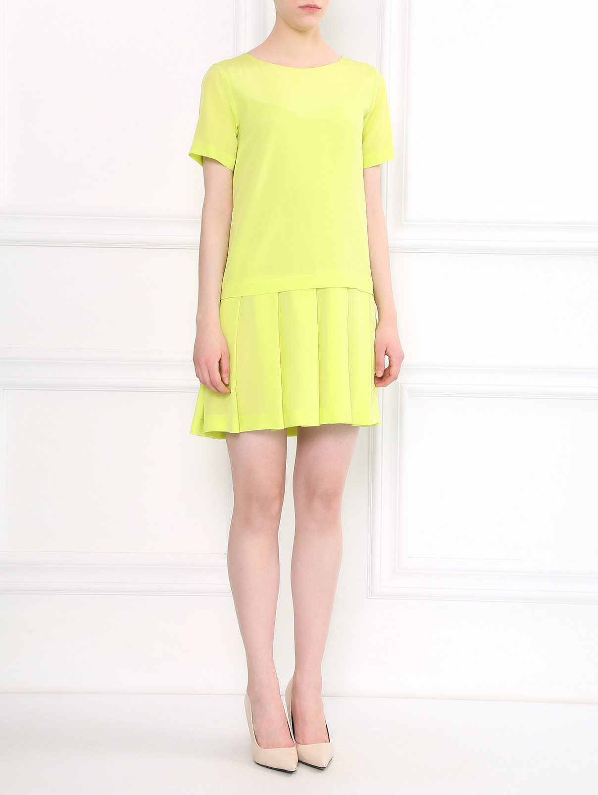 Платье-мини из шелка Moschino  –  Модель Общий вид  – Цвет:  Зеленый