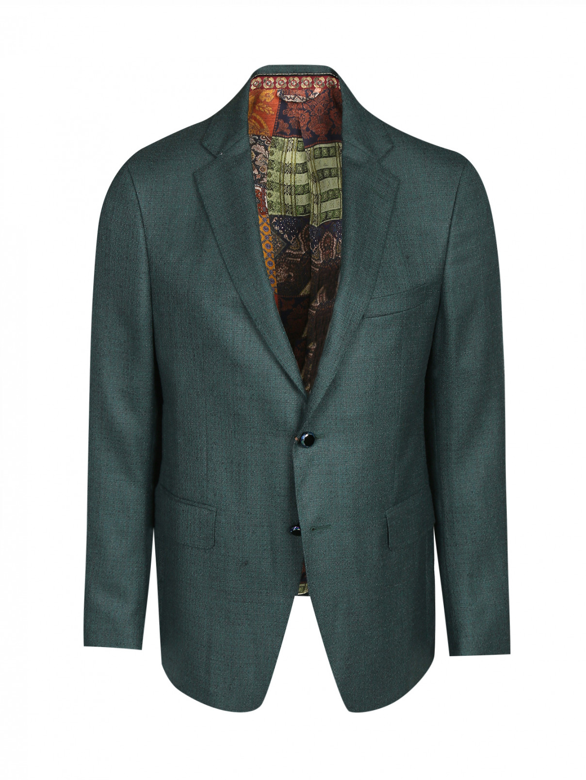 Пиджак однобортный из шерсти Etro  –  Общий вид  – Цвет:  Зеленый