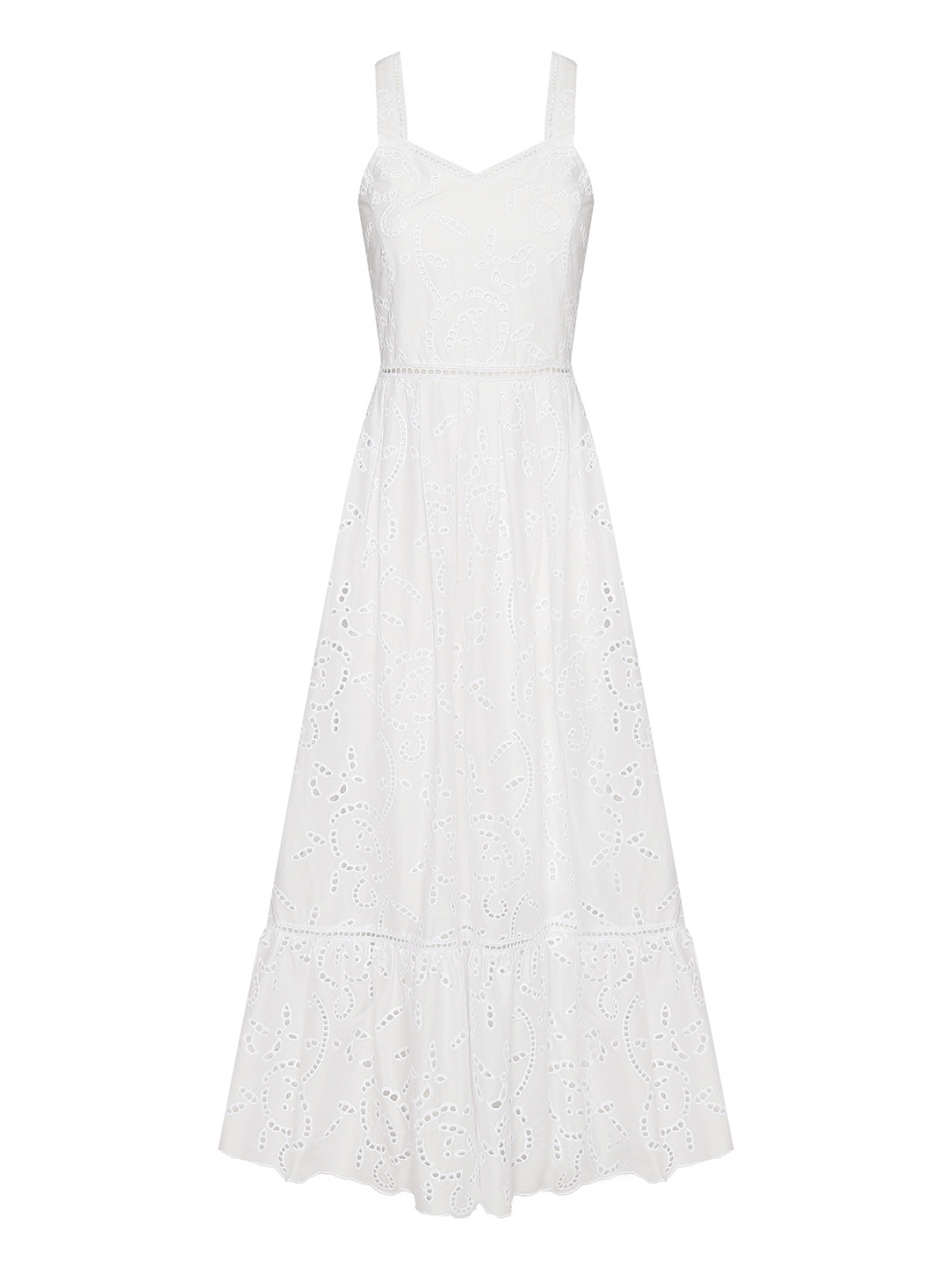 Платье-сарафан из хлопка с вышивкой ришелье Max&Co  –  Общий вид  – Цвет:  Белый