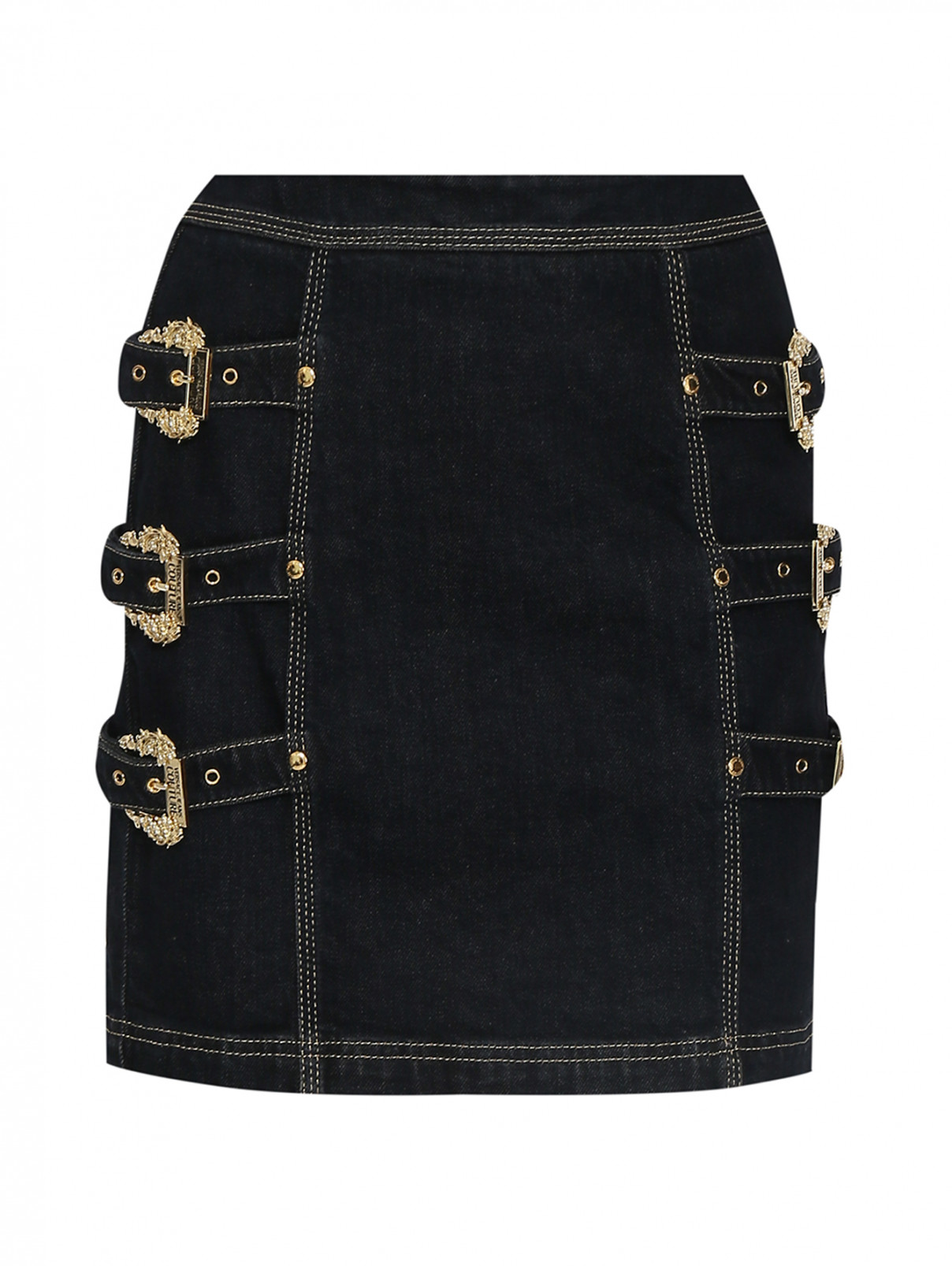 Джинсовая юбка-мини с декоративными пряжками VERSACE JEANS COUTURE  –  Общий вид