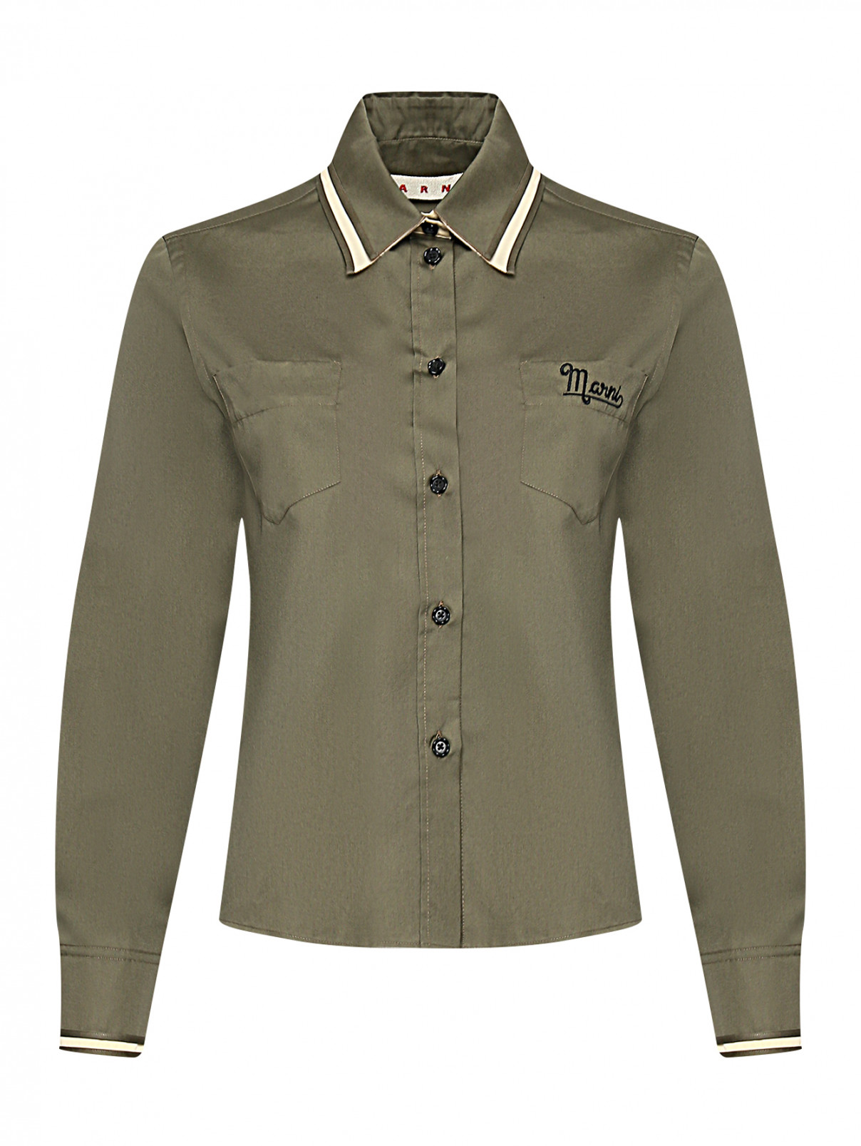 Рубашка из хлопка с карманами и вышивкой Marni  –  Общий вид  – Цвет:  Зеленый