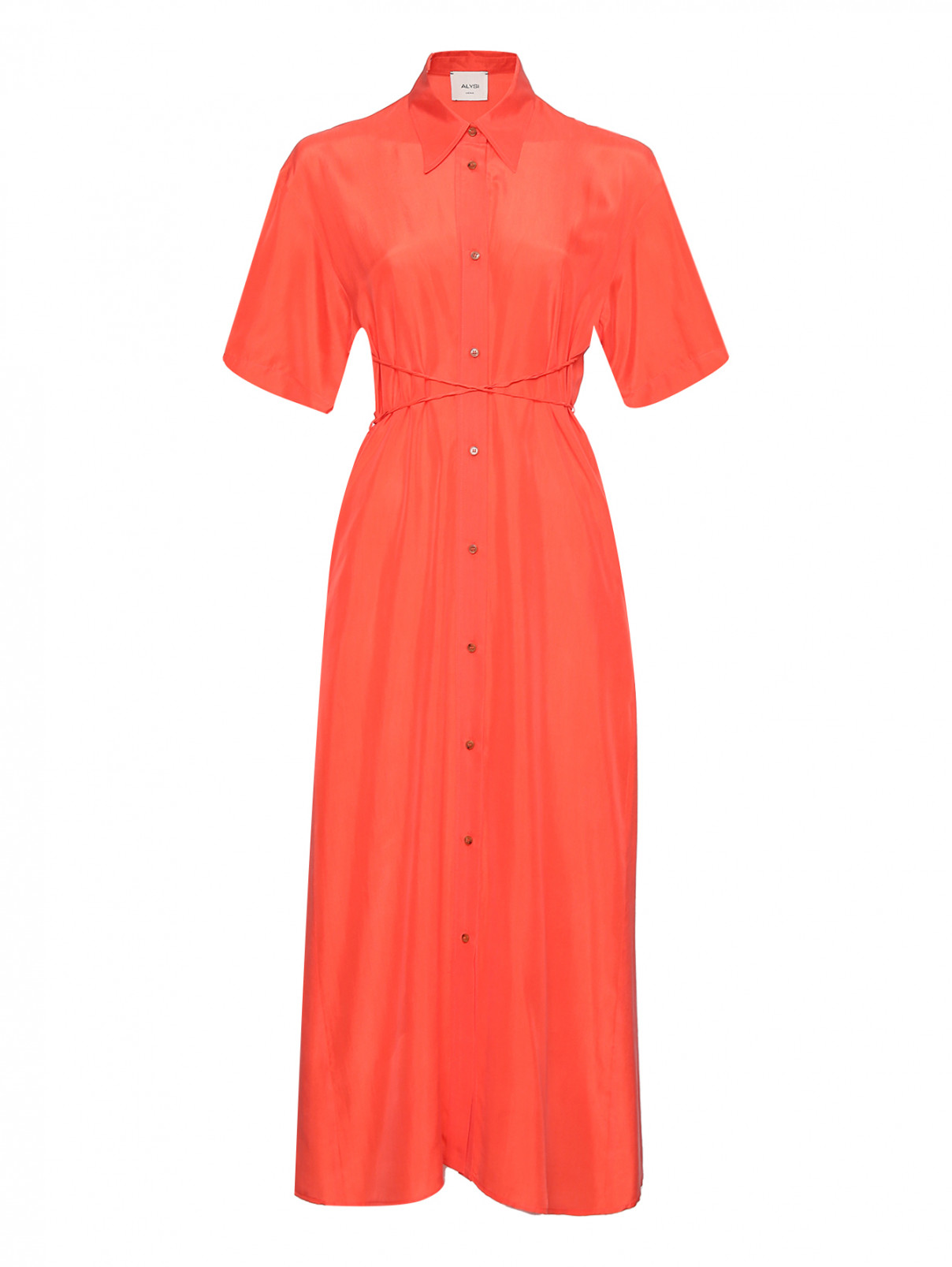 Платье-миди из шелка Alysi  –  Общий вид  – Цвет:  Оранжевый