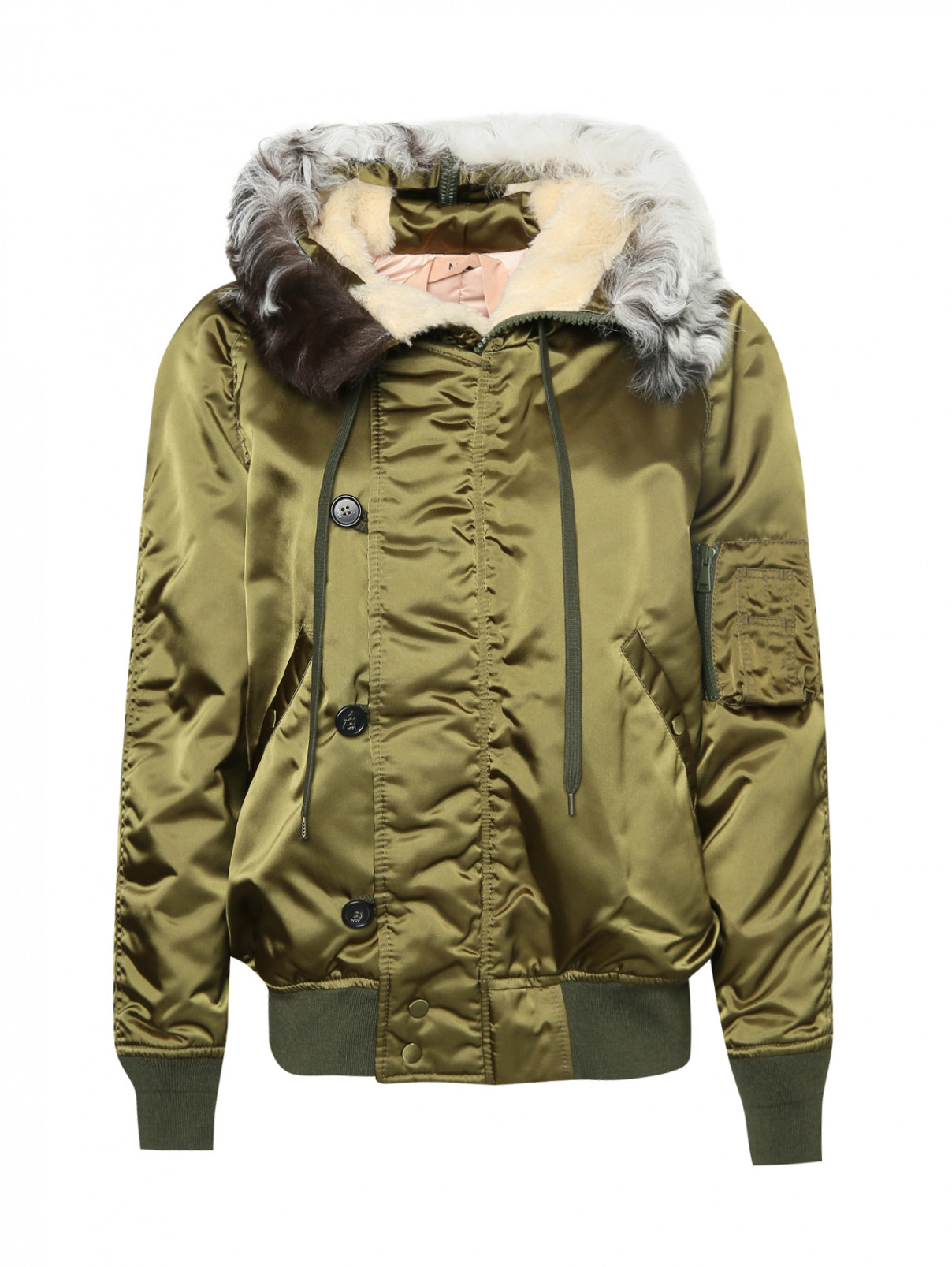 Куртка утепленная с меховым капюшоном N21  –  Общий вид  – Цвет:  Зеленый