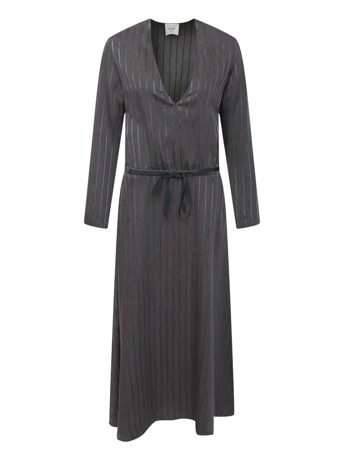 Платье с узором "полоска" Alysi  –  Общий вид  – Цвет:  Серый