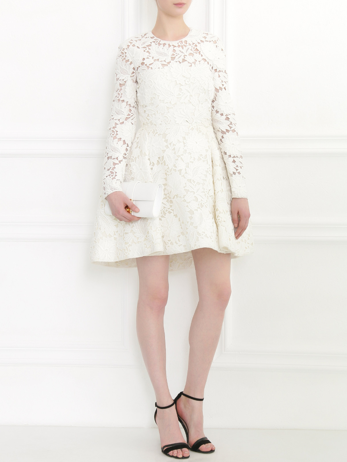 Платье-мини из смесового хлопка с кружевной отделкой Giambattista Valli  –  Модель Общий вид  – Цвет:  Белый