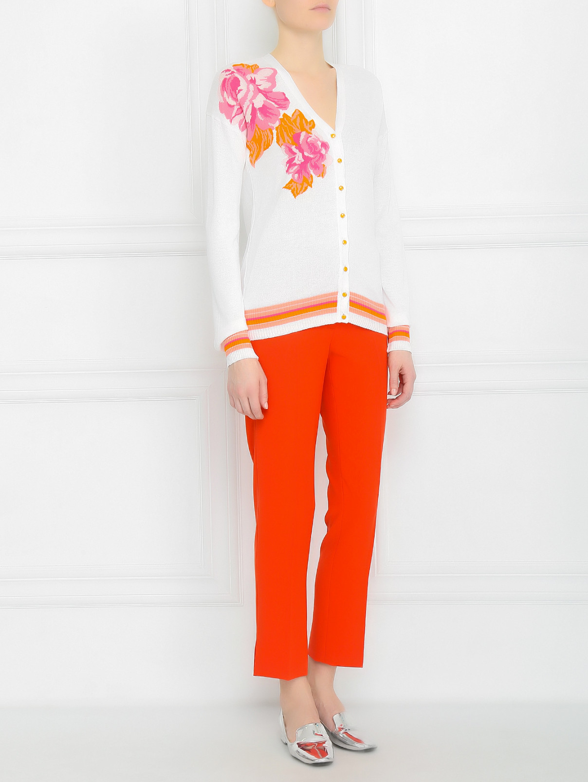 Кардиган с цветочным узором Blugirl Blumarine  –  Модель Общий вид  – Цвет:  Белый