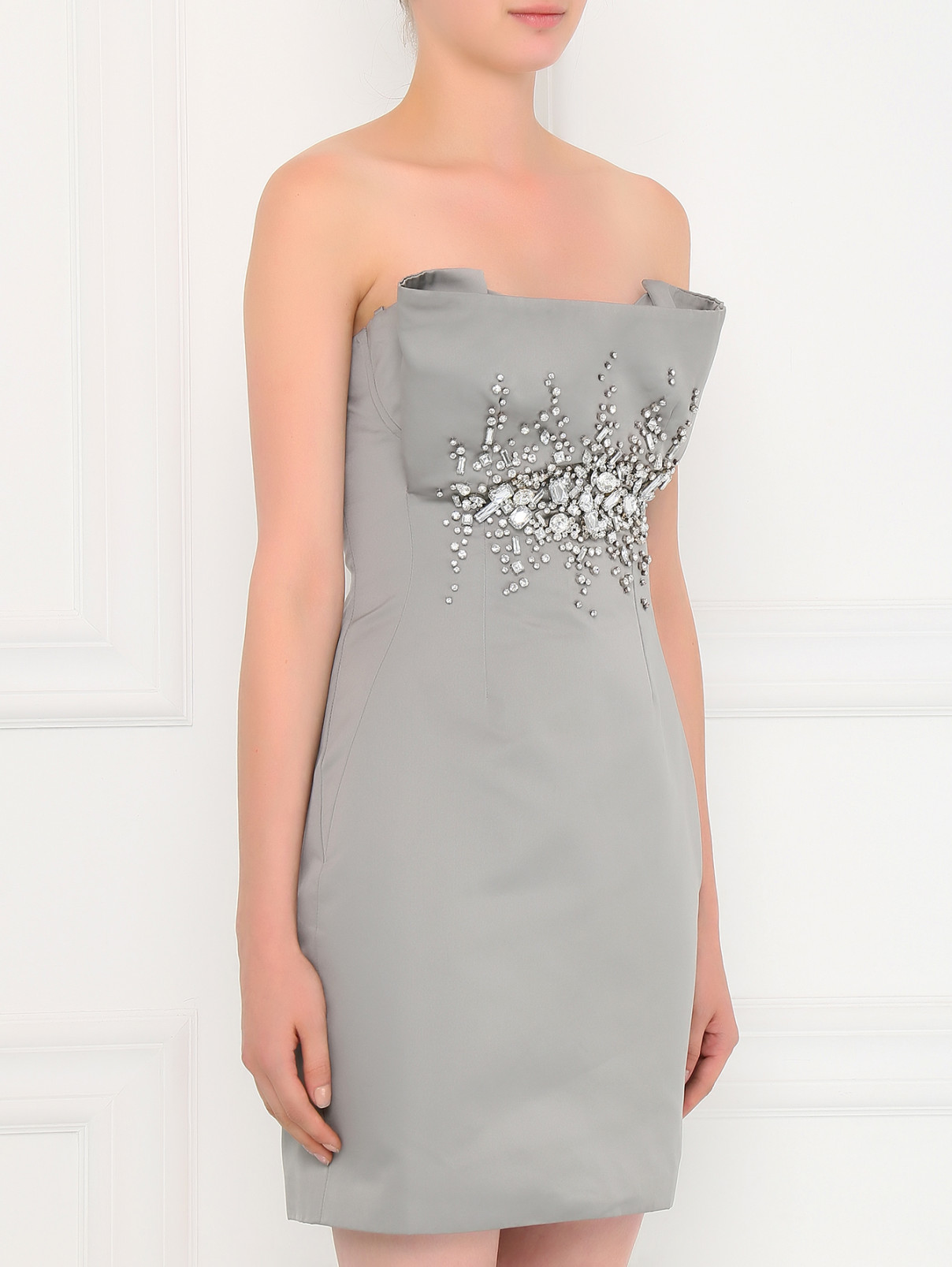 Платье без бретелей декорированное камнями Frankie Morello  –  Модель Верх-Низ  – Цвет:  Серый