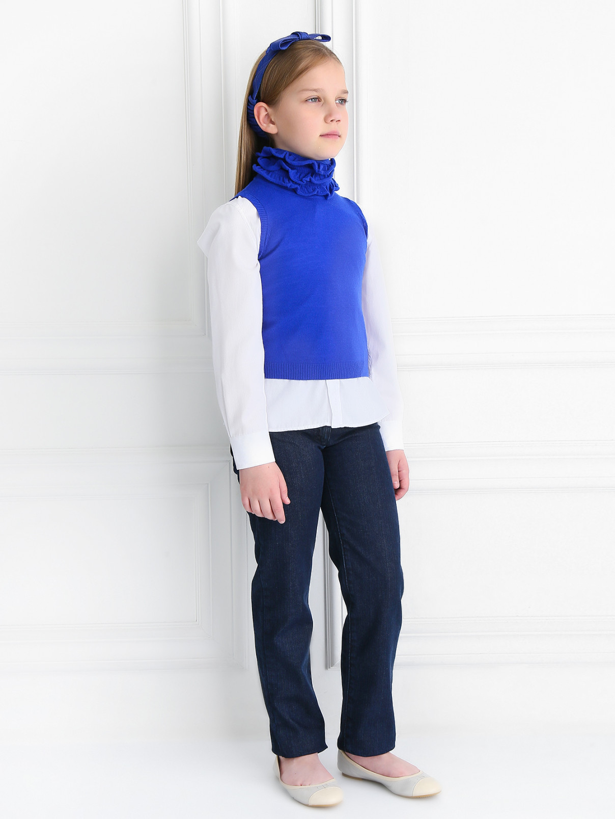 Широкие джинсы с декором на карманах D&G Junior  –  Модель Общий вид  – Цвет:  Синий