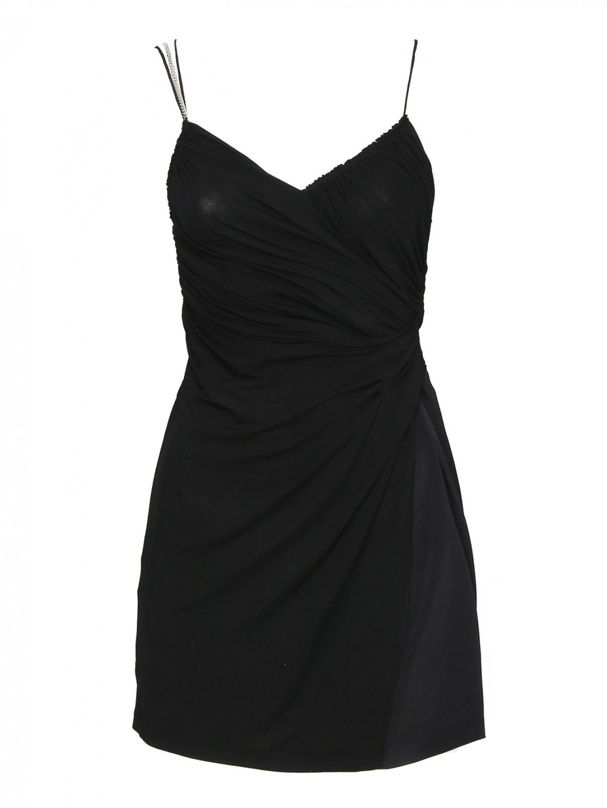 Платье-мини из вискозы на тонких бретелях N21  –  Общий вид  – Цвет:  Черный