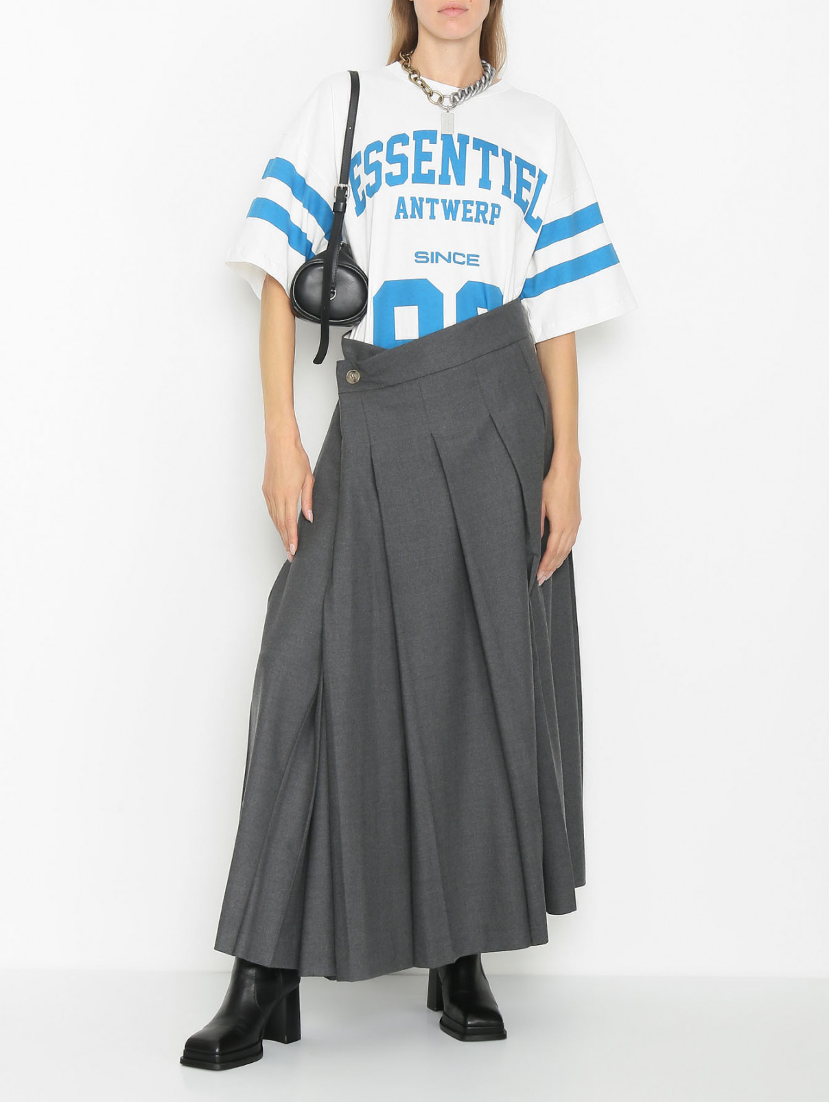 Плиссированная юбка из шерсти Sportmax  –  МодельОбщийВид  – Цвет:  Серый