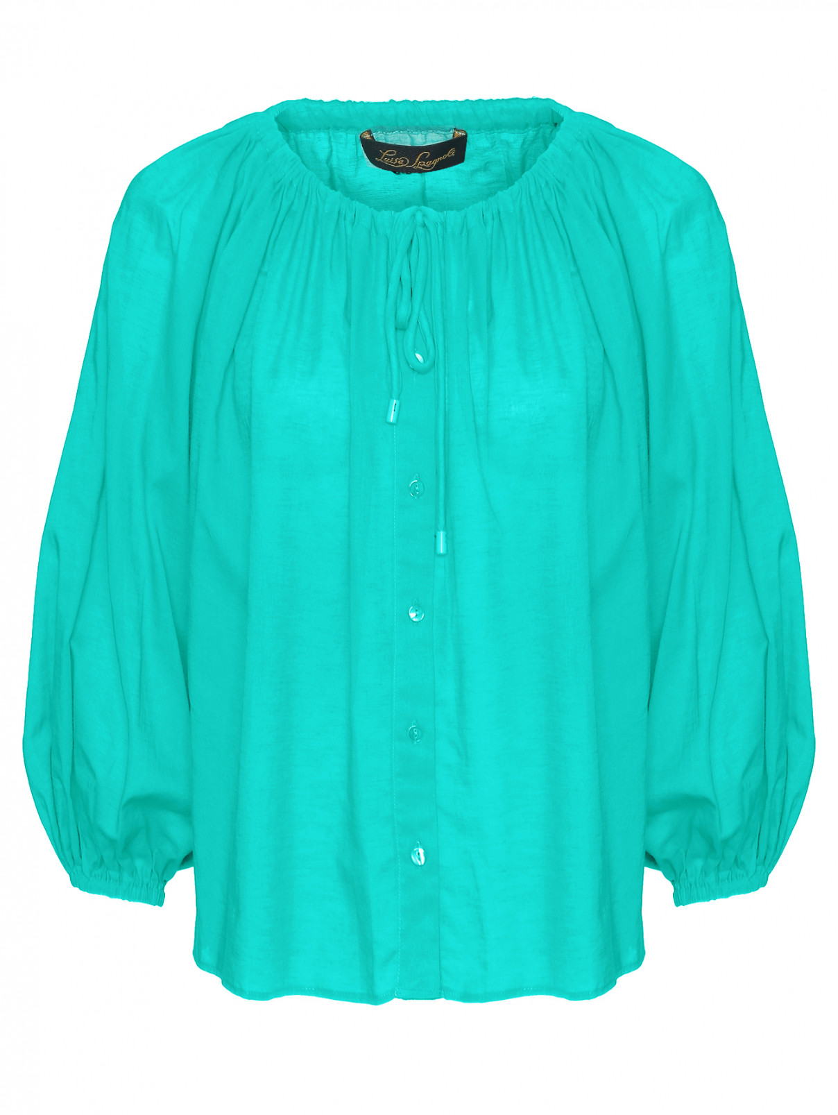 Блуза из хлопка и льна универсального размера Luisa Spagnoli  –  Общий вид  – Цвет:  Зеленый