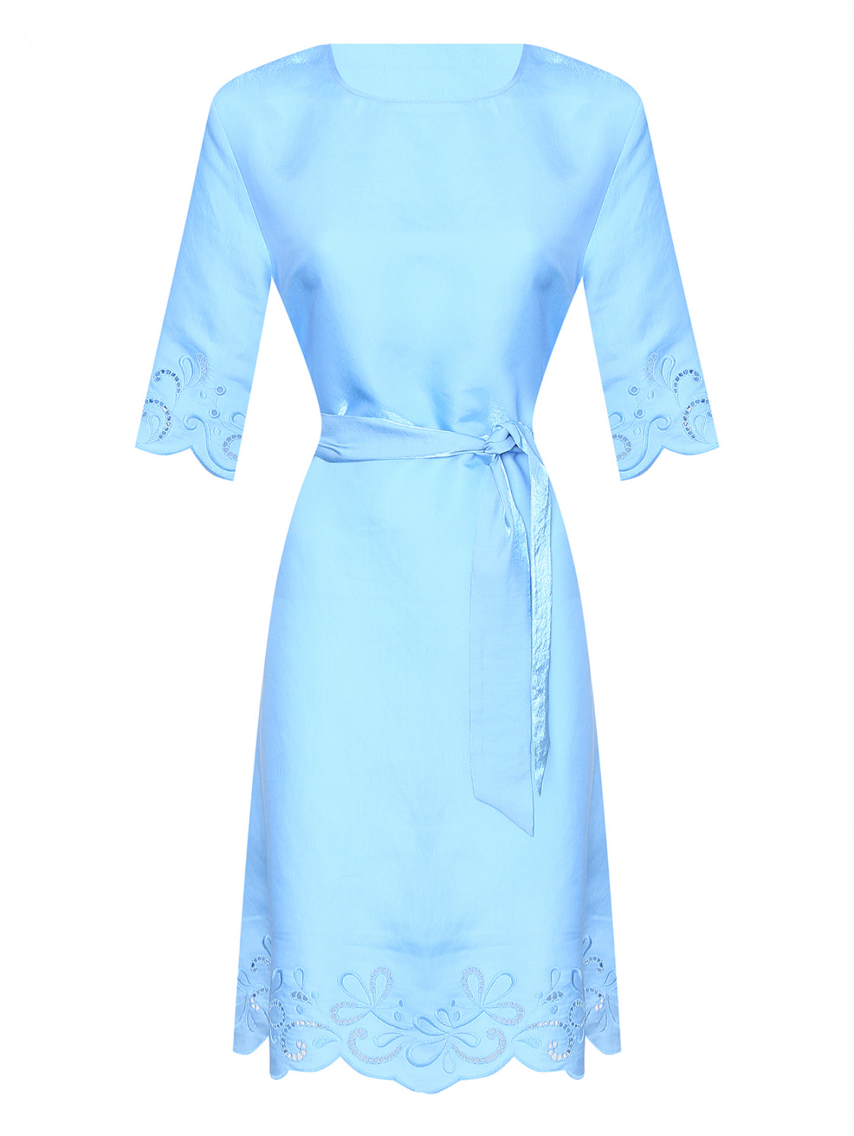 Платье из вискозы с кружевной отделкой Moschino Boutique  –  Общий вид  – Цвет:  Синий