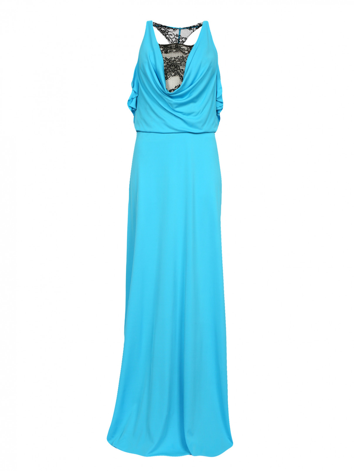 Платье-макси с кружевной вставкой JO NO FUI  –  Общий вид  – Цвет:  Синий
